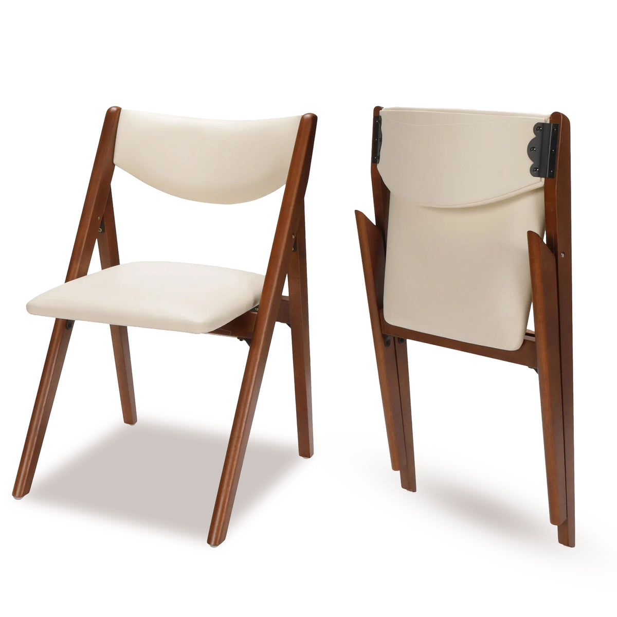 Stakmore 2 Pack Retro Modern Wood Folding Chair, Upholstered Seat, Fruitwood