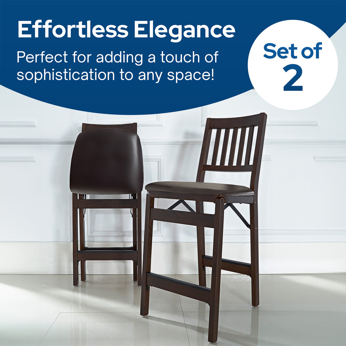 MECO Stakmore Bonded Leather Seat Folding Counter Stools, Espresso (2 Pack) - VMInnovations