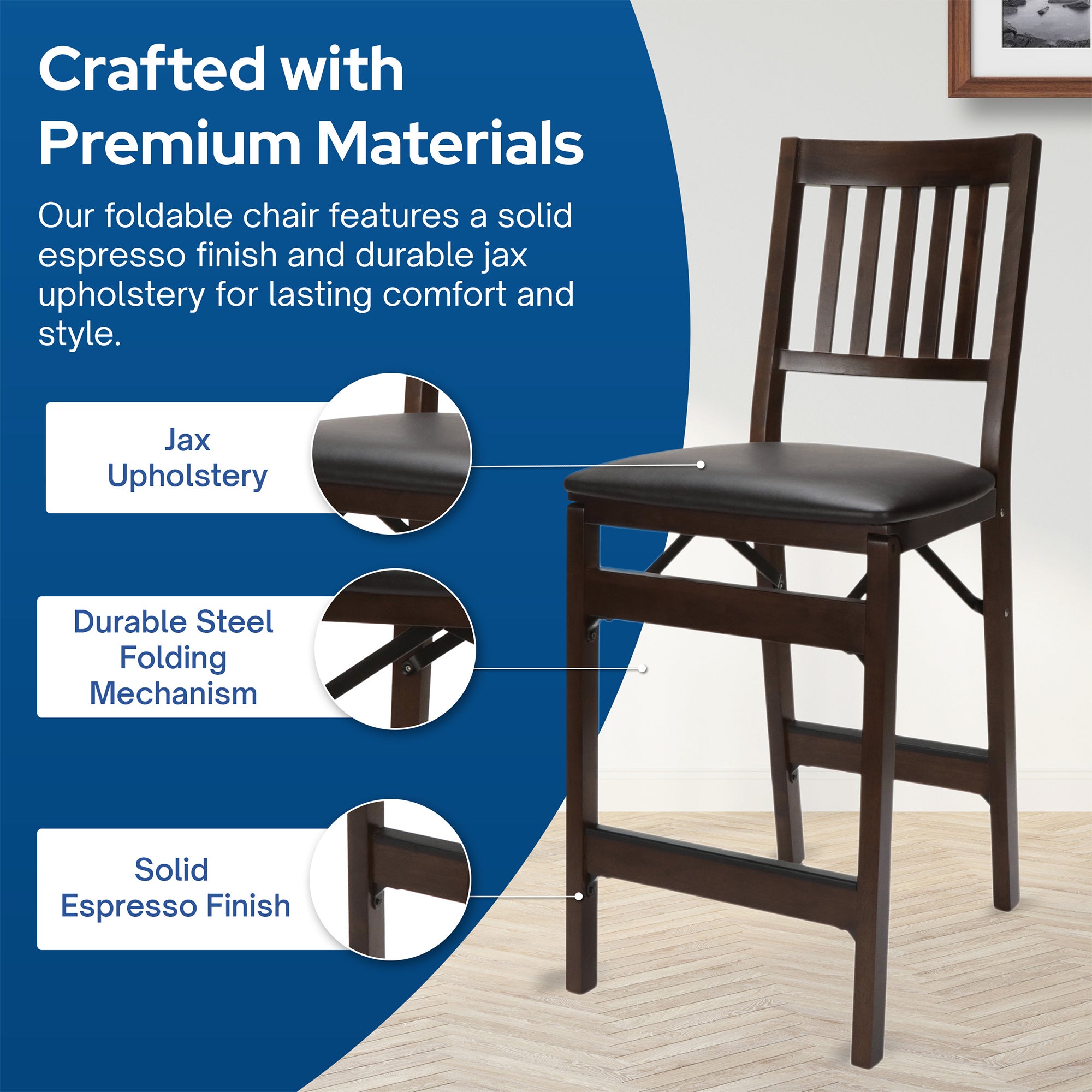 MECO Stakmore Bonded Leather Seat Folding Counter Stools, Espresso (2 Pack) - VMInnovations