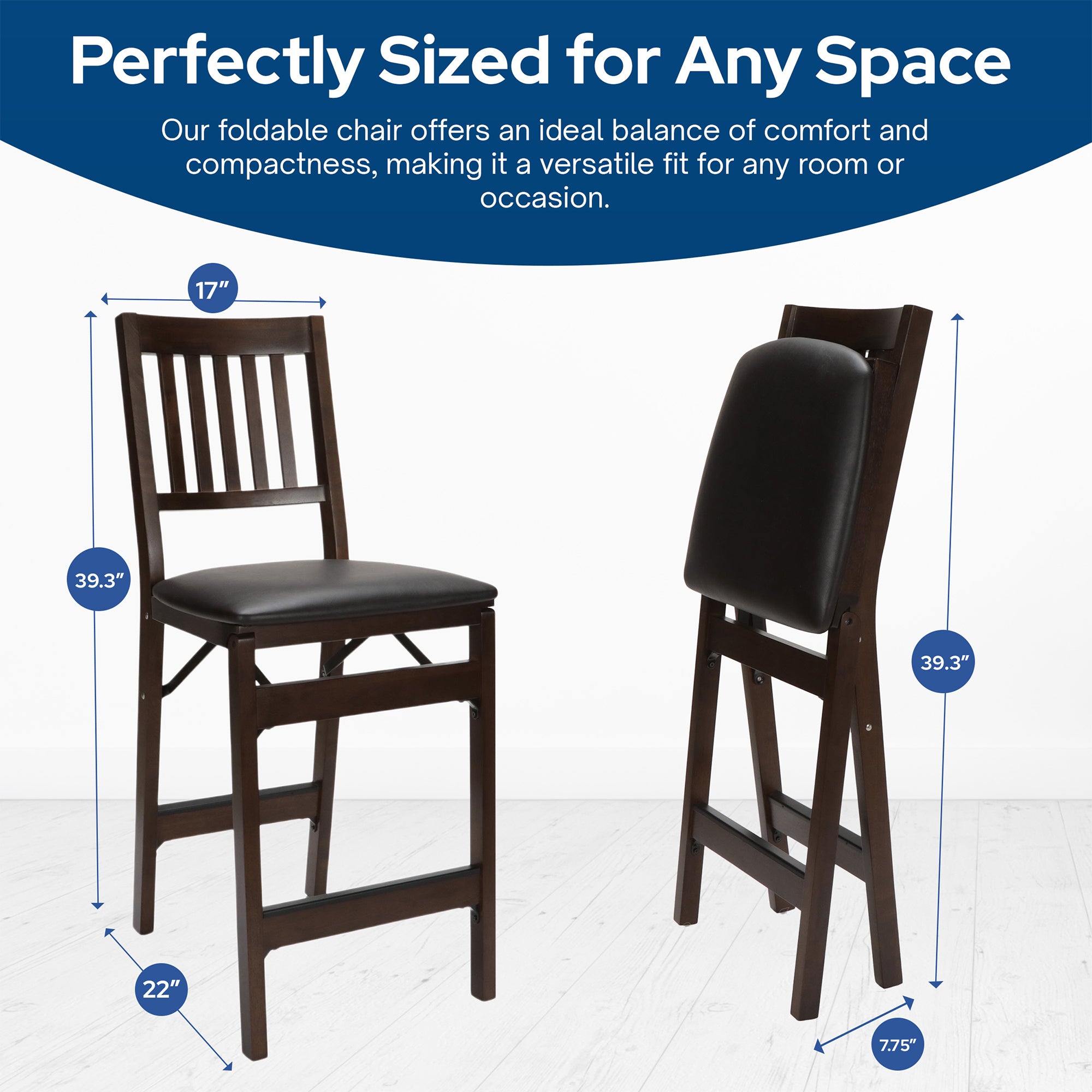 MECO Stakmore Bonded Leather Seat Folding Counter Stools, Espresso (2 Pack) - VMInnovations