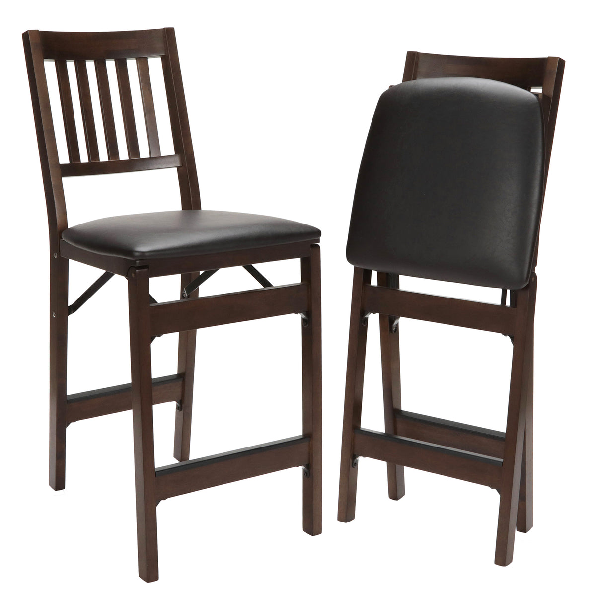 MECO Stakmore Bonded Leather Seat Folding Counter Stools, Espresso (2 Pack) - VMInnovations