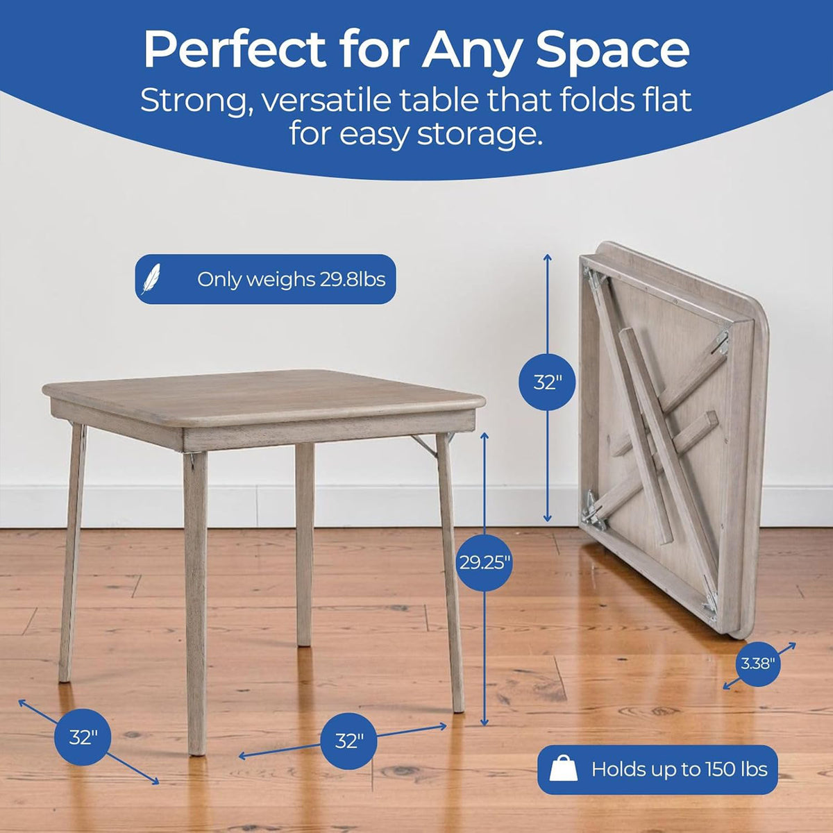 Stakmore 32x32 Wooden Square Folding Card Table, Straight Edge, Driftwood Frame (Open Box)