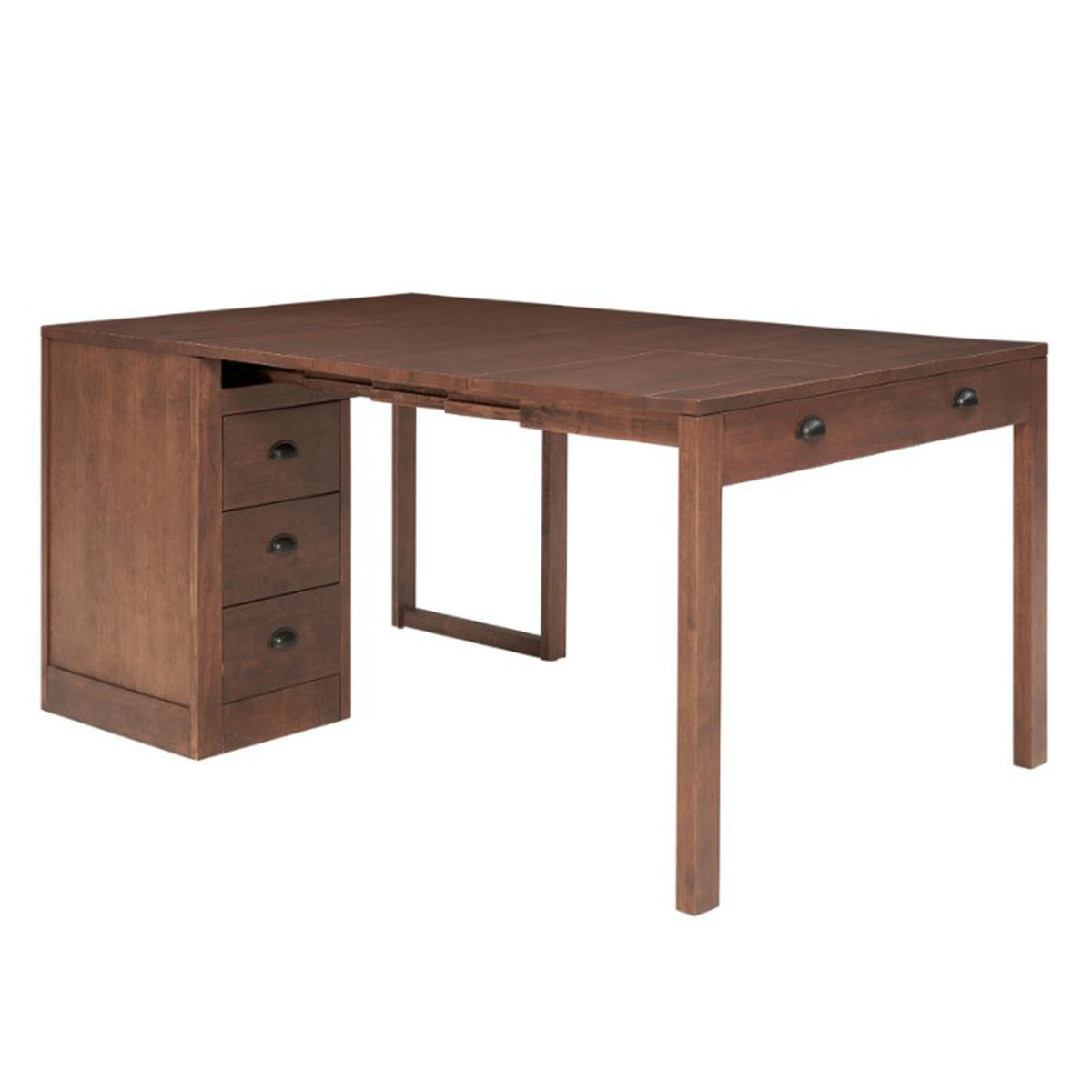 Stakmore Wooden Expanding Desk with Ottoman and 3 Functioning Drawers, Walnut - VMInnovations