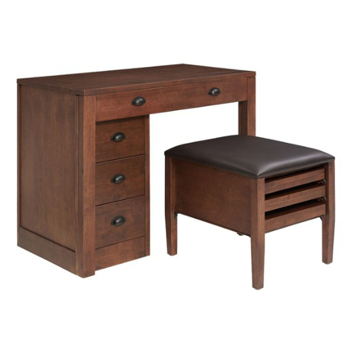 Stakmore Wooden Expanding Desk with Ottoman and 3 Functioning Drawers, Walnut - VMInnovations
