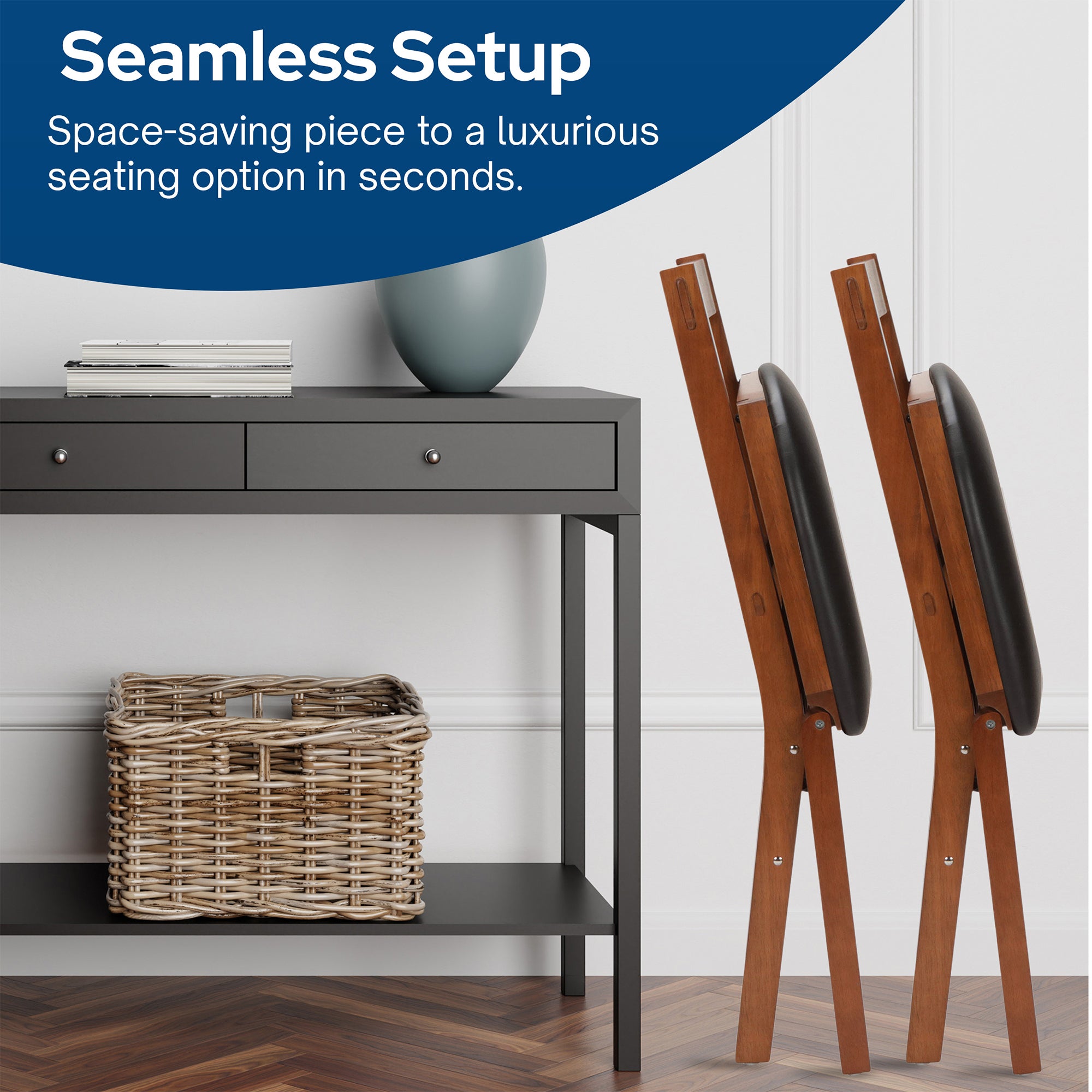 MECO Stakmore Wood Vinyl Upholstered Seat Folding Chair Set, (2 Pack) (Open Box)