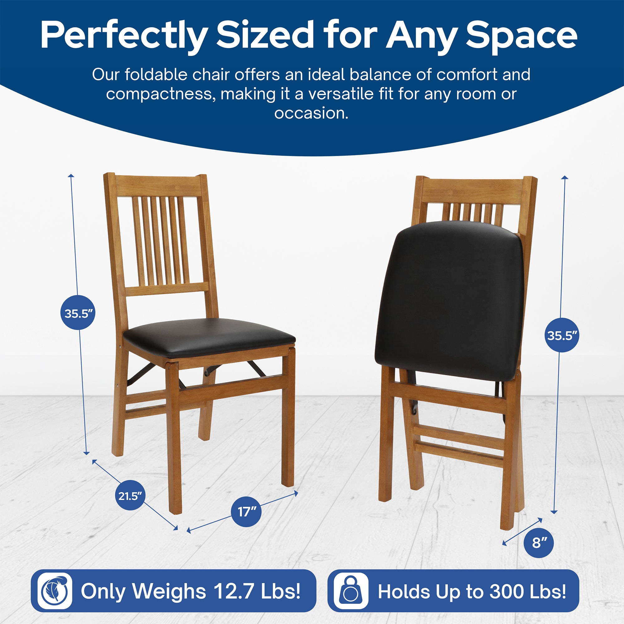 MECO Stakmore Wood Black Vinyl Upholstered Seat Folding Chair(2 Pack) (Open Box)