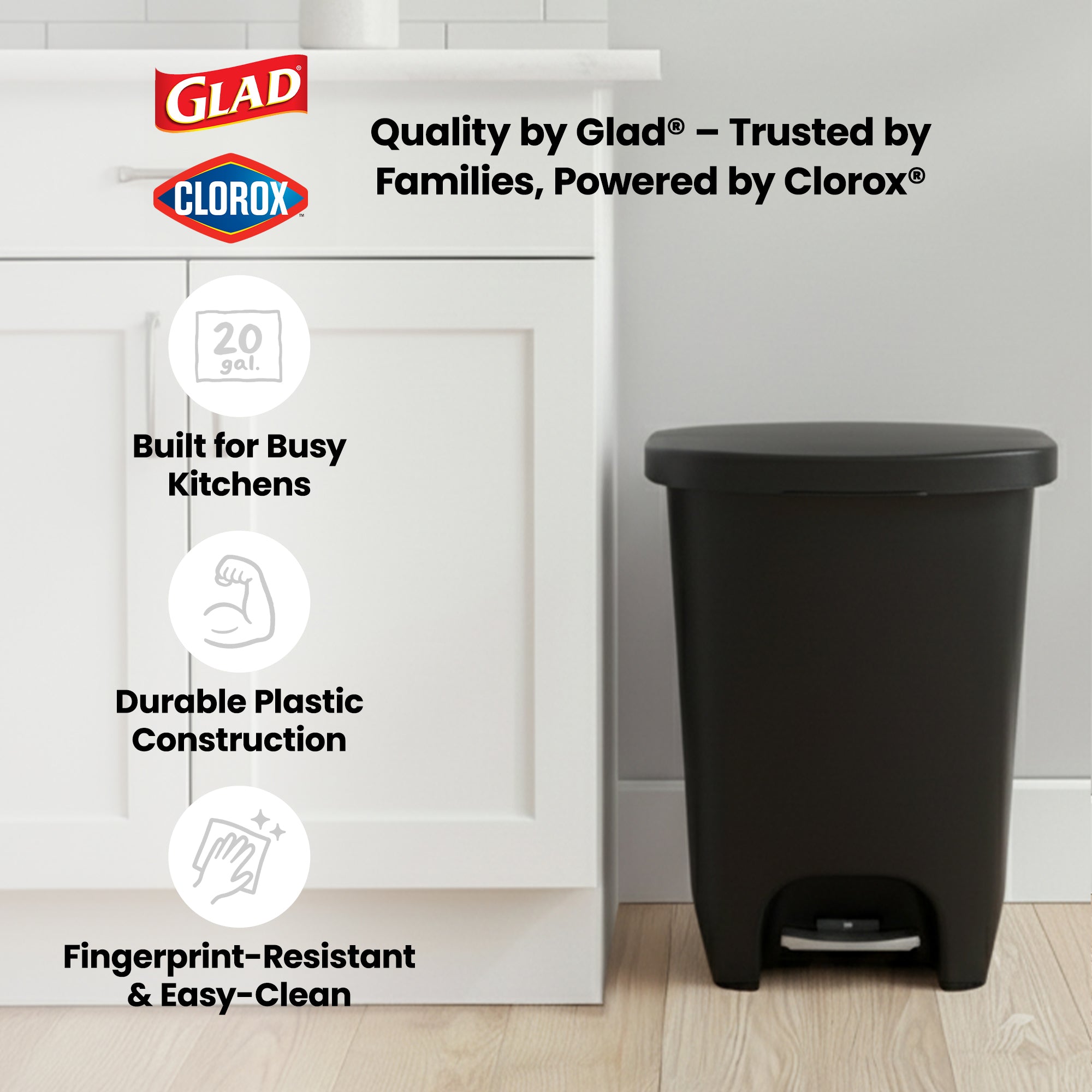 Glad 13 Gal Trash Can with Step Pedal and Odor Protection, Pack of 2 (Open Box)