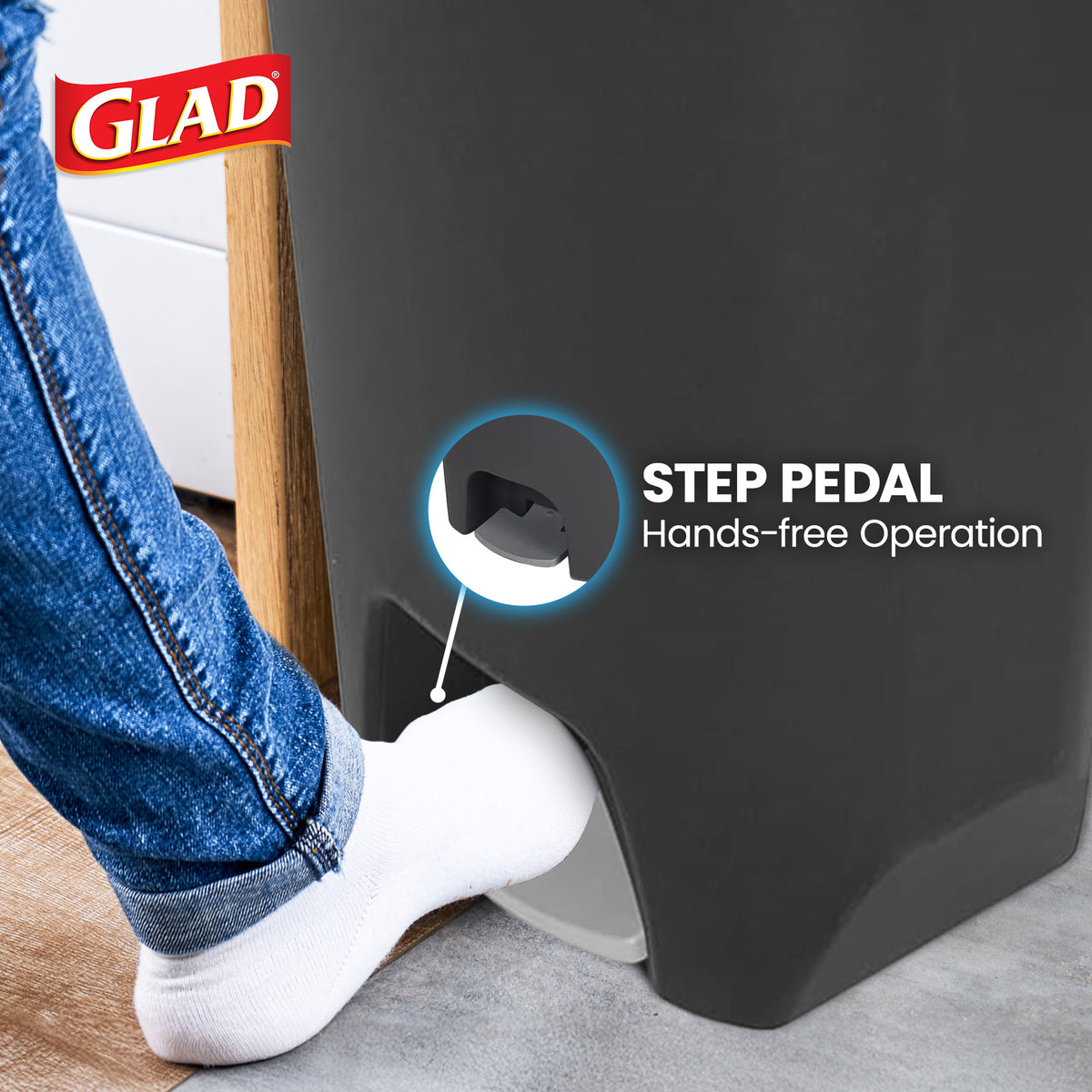 Glad 13 Gal Trash Can w/Step Pedal & Odor Protection, Charcoal, 2pk (Open Box)