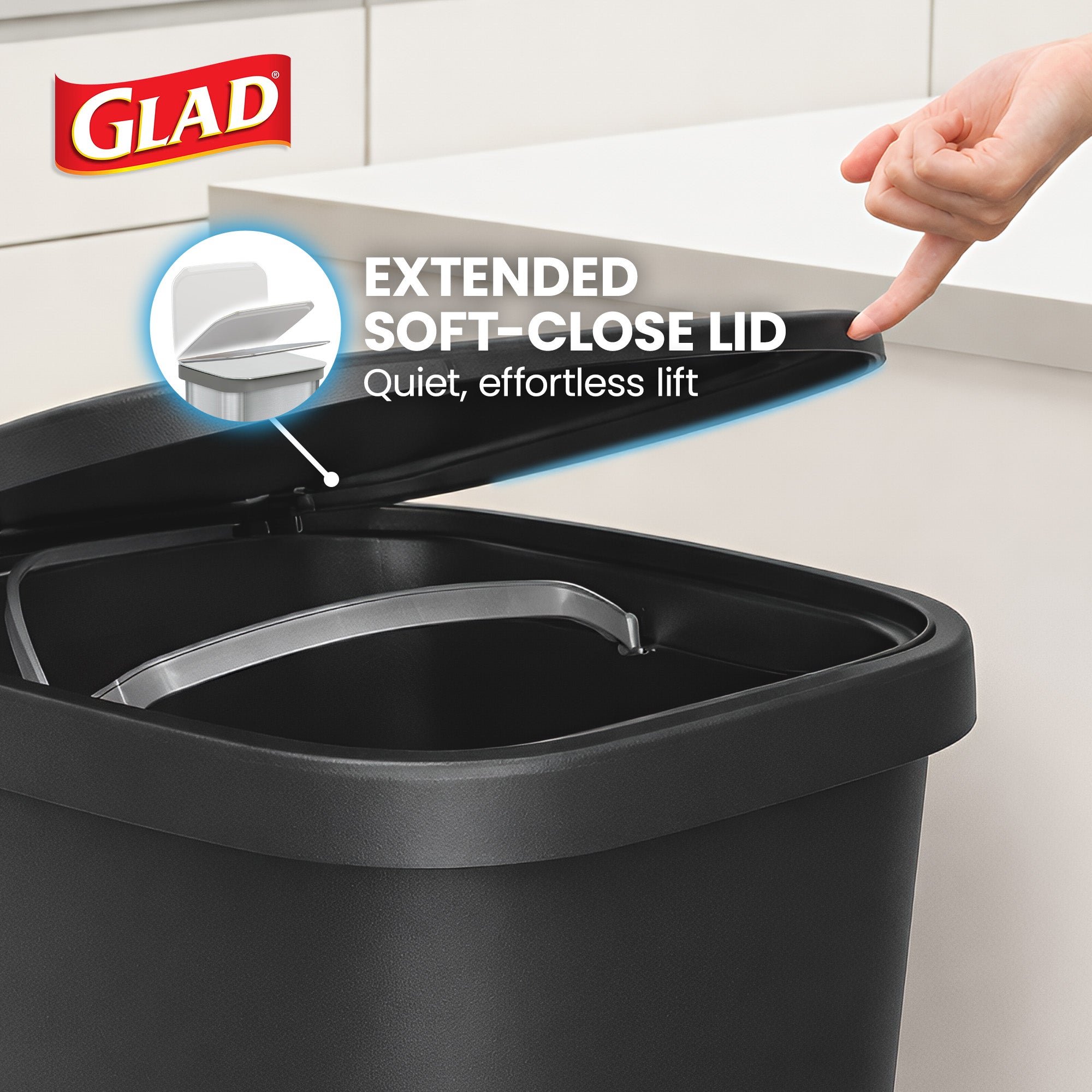 Glad 13 Gal Trash Can w/Step Pedal & Odor Protection, Charcoal, 2pk (Open Box)