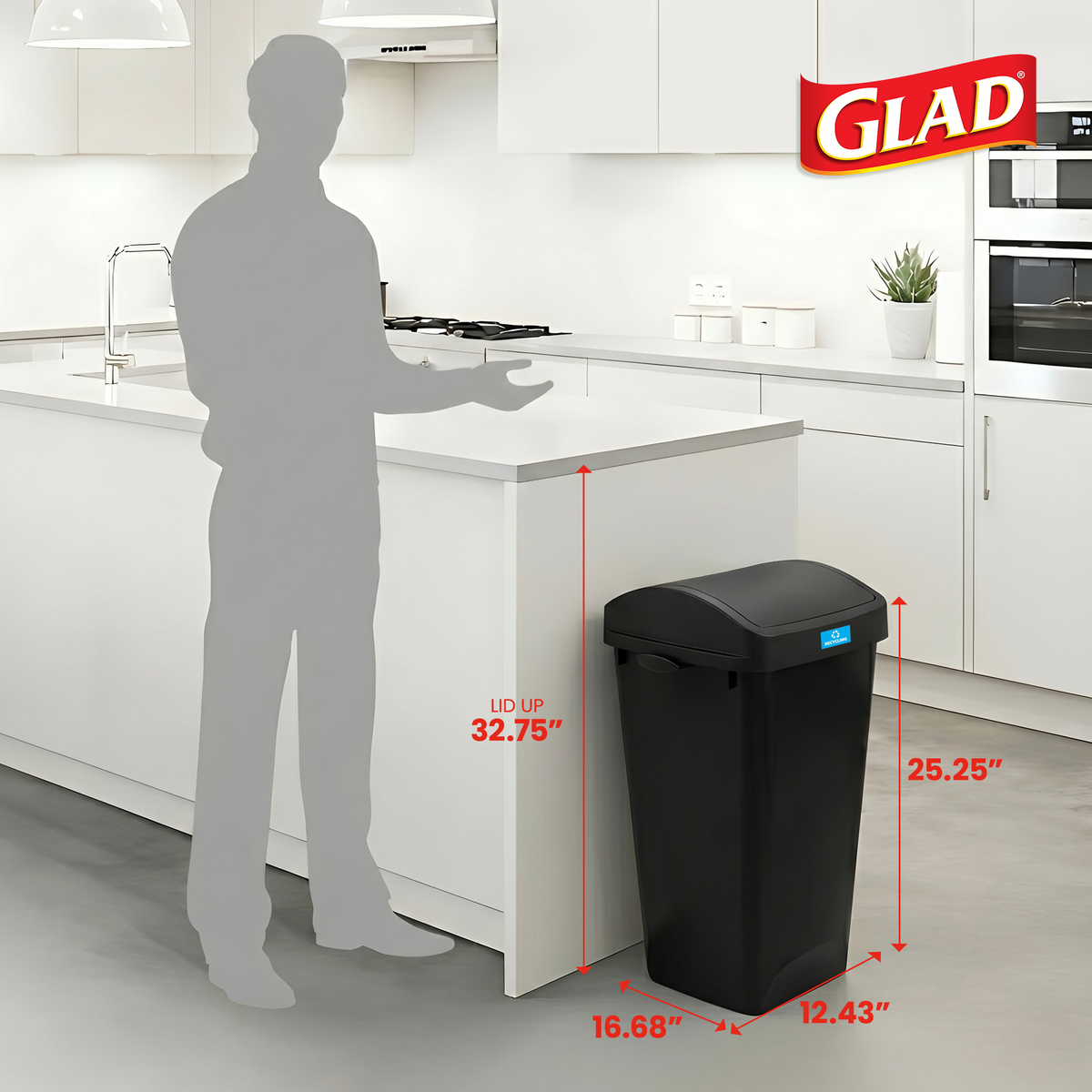 Glad Link & Sort 12 Gallon Plastic Waste and Recycling Bin with Lid (Used)