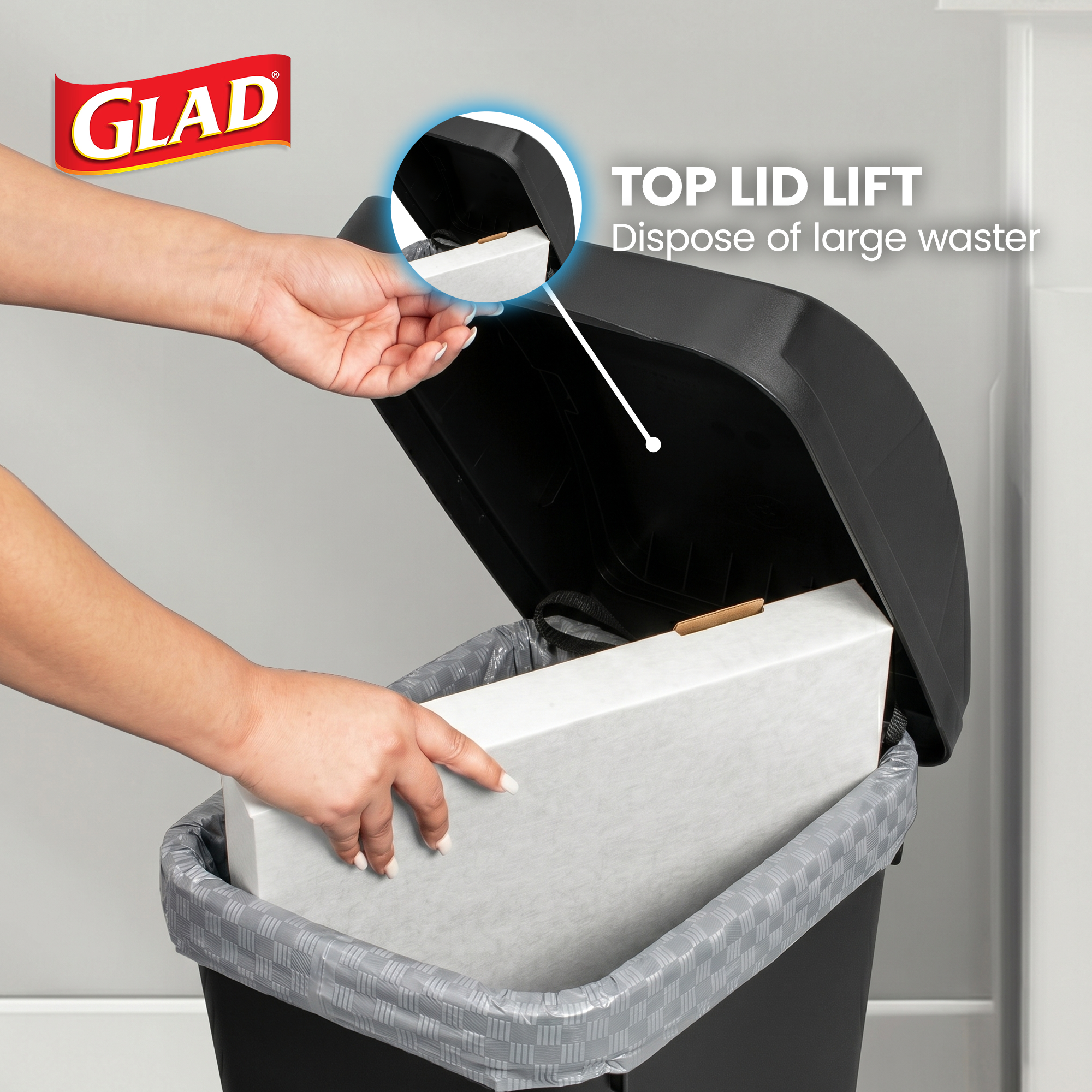 Glad Link & Sort 12 Gallon Plastic Waste and Recycling Bin with Lid, Black