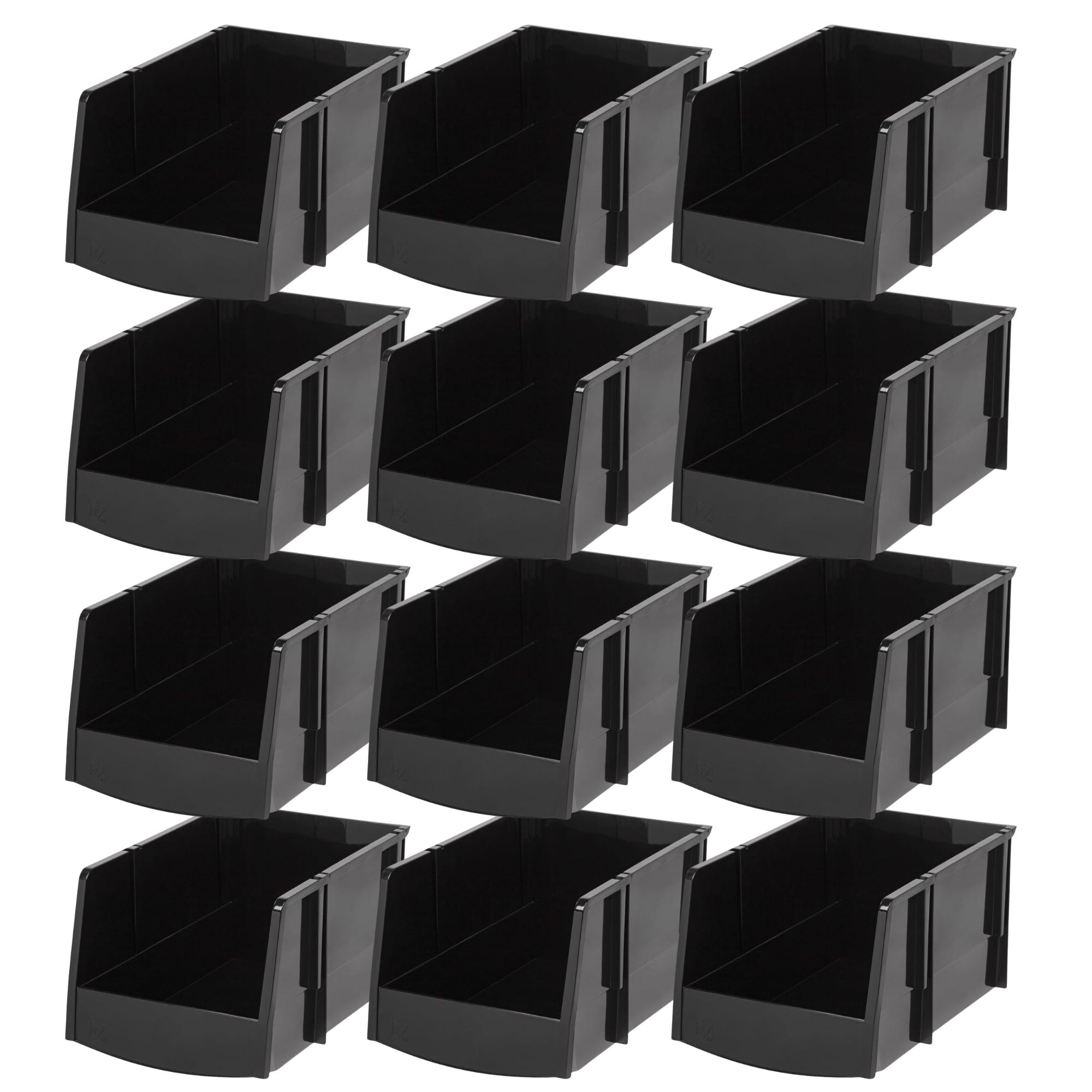 IRIS USA 12 Pack Stackable Plastic Storage Bins Organizer, Garage, Jumbo, Black