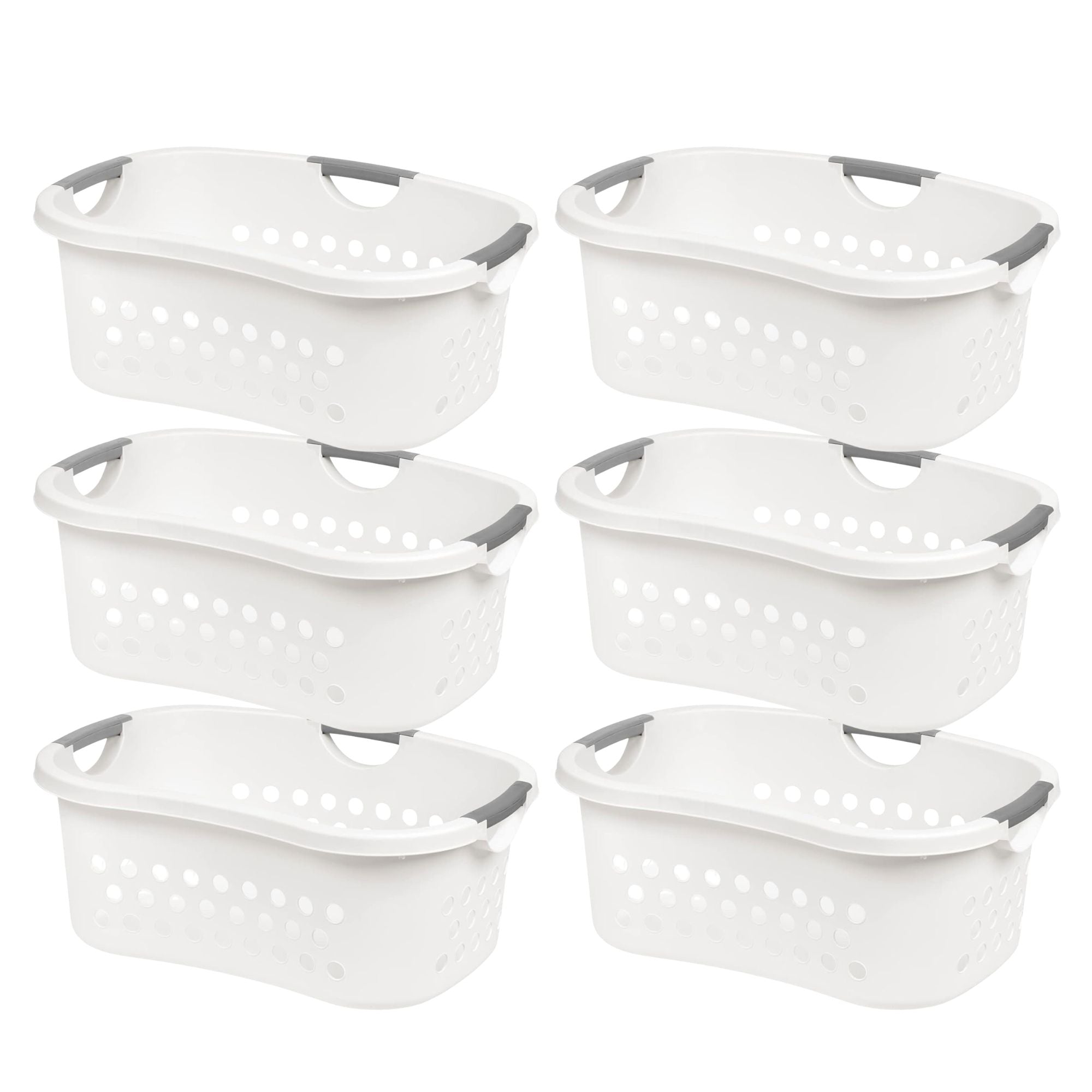 IRIS 6 Pack Comfort Carry Lightweight Laundry Basket w/ Ergonomic Curves, White