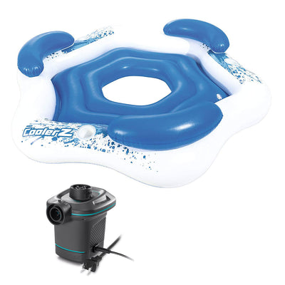 Bestway 3-Person Floating Water Island Lounge Raft + AC Electric Air Pump - VMInnovations