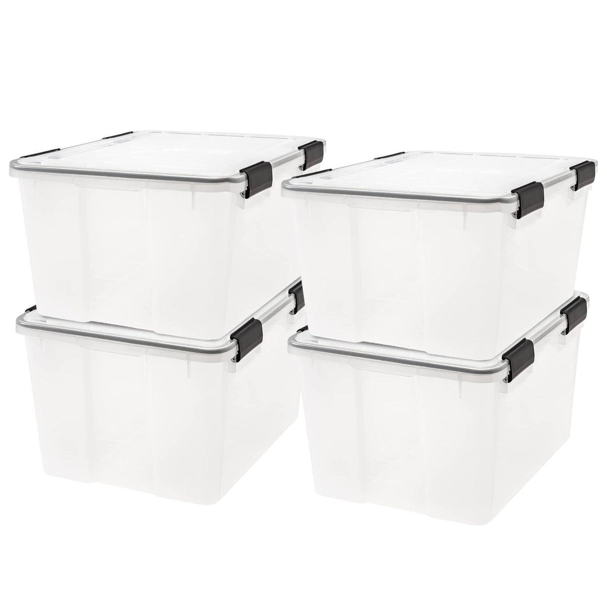 IRIS USA 4 Pack Storage Bins Plastic Gasket Box with Tight Latching Lids, 47 Qt
