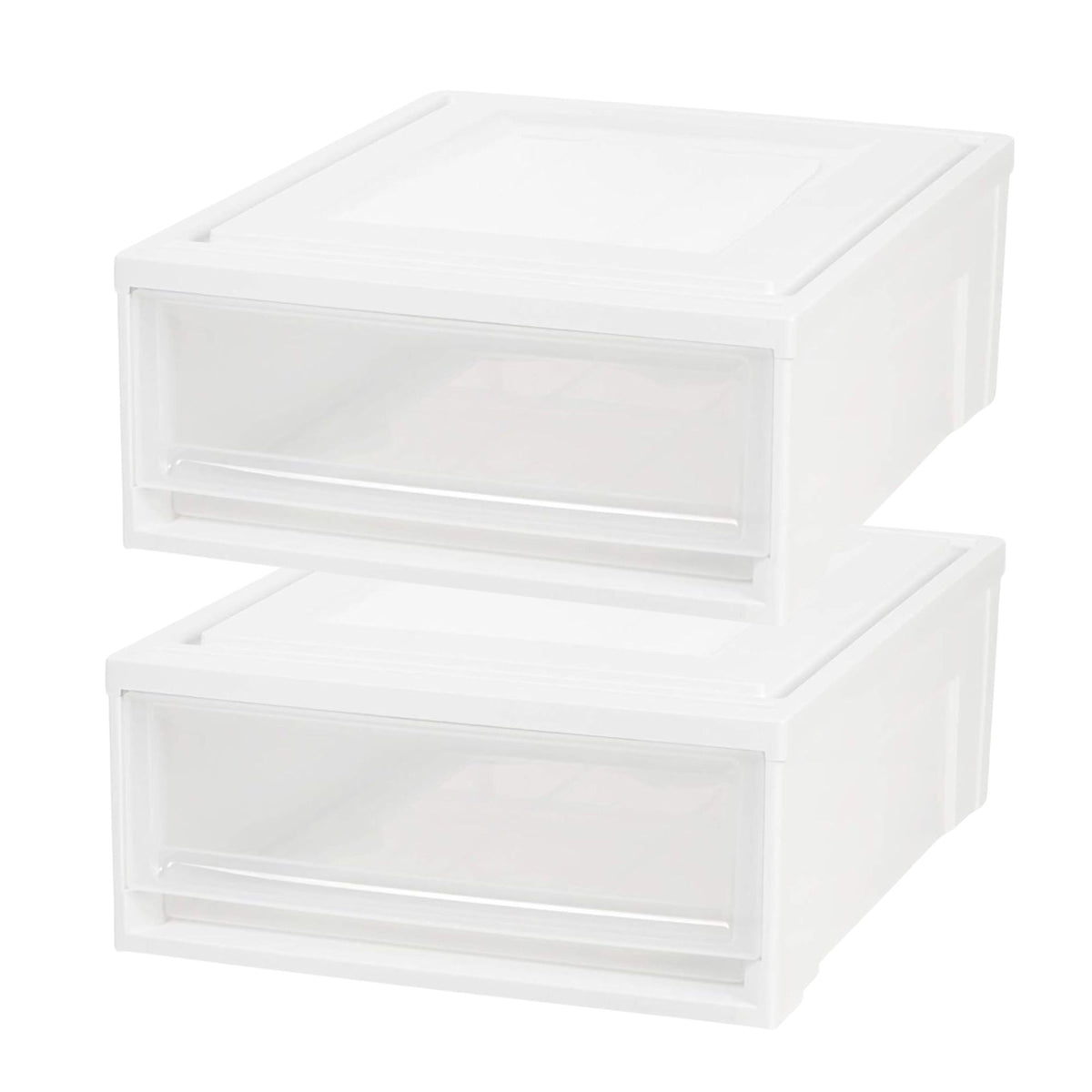 IRIS USA 8 Pack Shallow Box, Plastic Storage Stackable Chest Drawers, 22 Quart