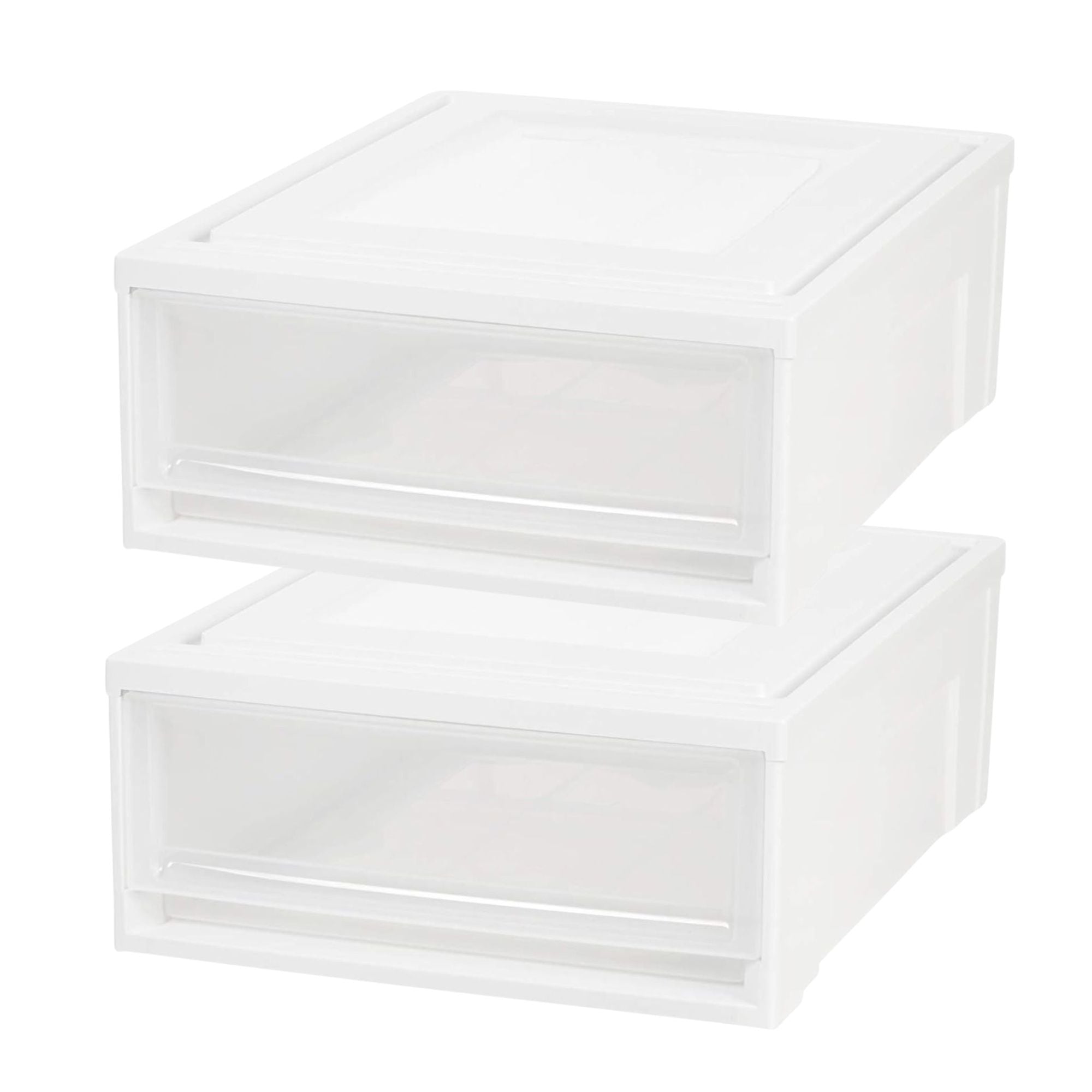 IRIS USA 8 Pack Shallow Box, Plastic Storage Stackable Chest Drawers, 22 Quart