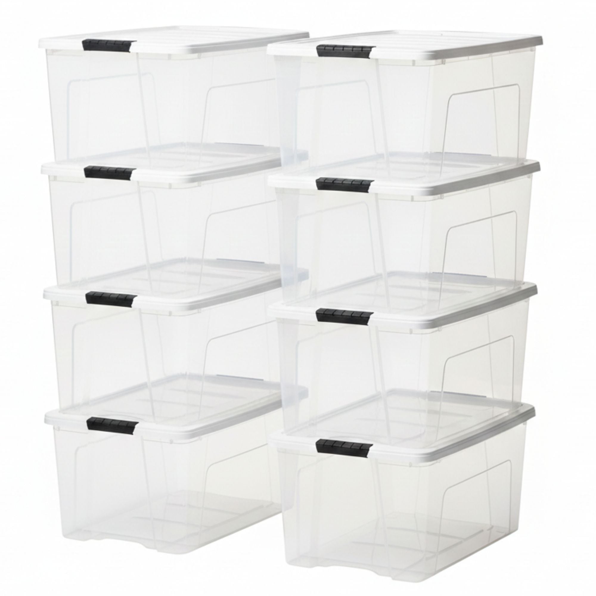 IRIS USA 8 Pack Stackable Plastic Storage Bins with Lids, 72 Quart, Clear/White