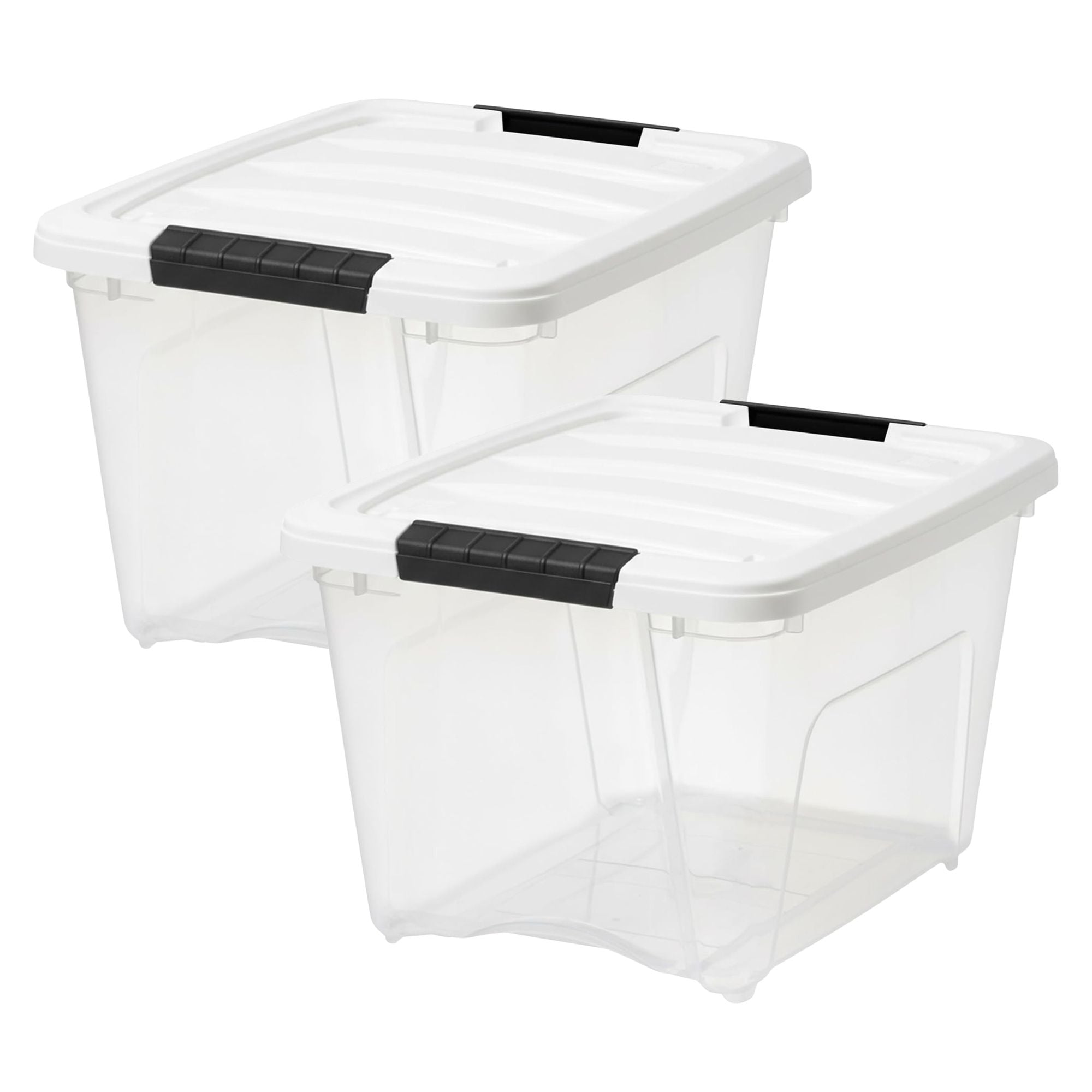 IRIS USA 12 Pack Stackable Plastic Storage Bins with Lids, 19 Quart, Clear/White