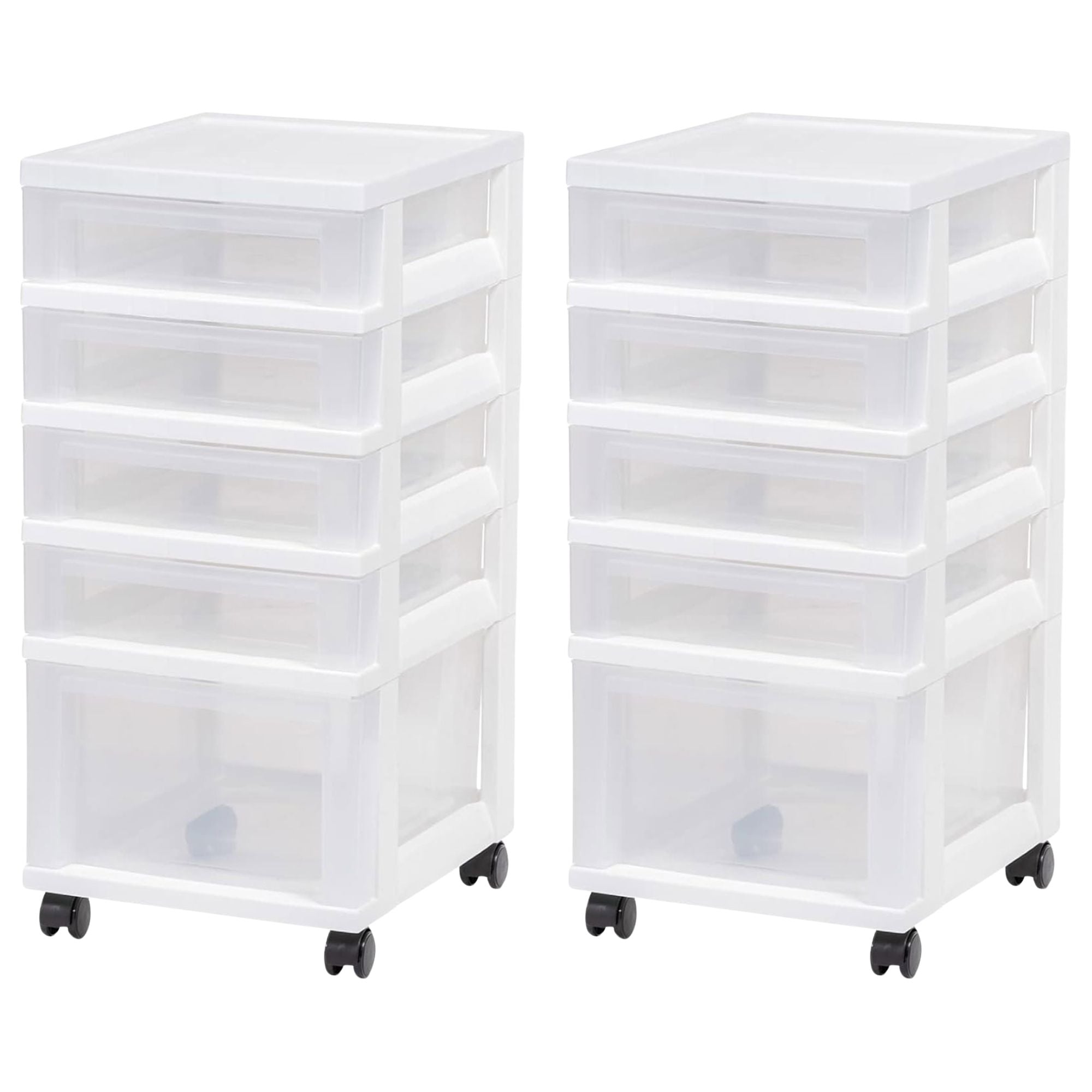 IRIS USA 2 Pack 3-Drawer Plastic Storage Organizer Cart, Caster Wheels, White - VMInnovations