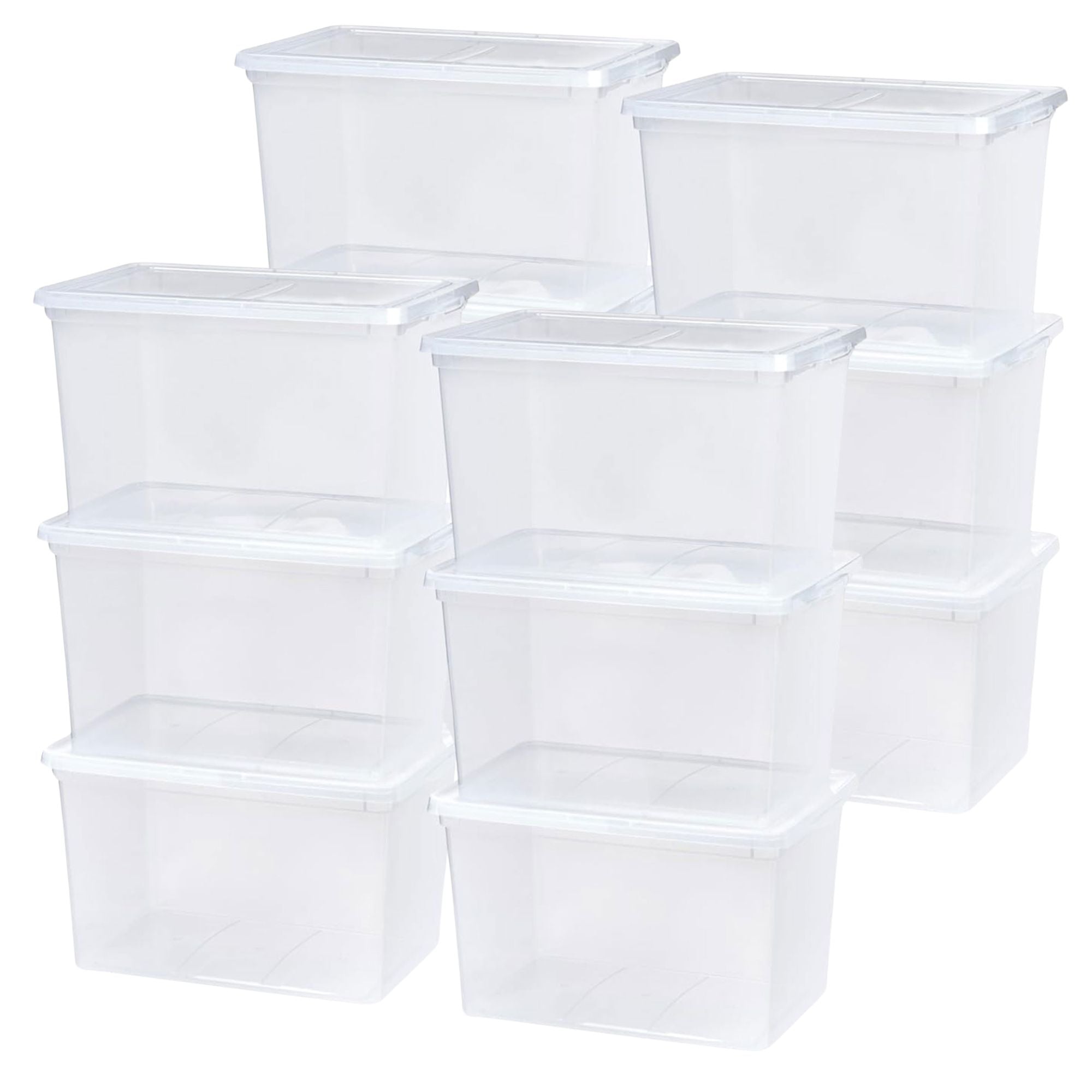 IRIS USA 12 Pack Storage Bins with Lids, 68Qt Clear Plastic Stackable Containers