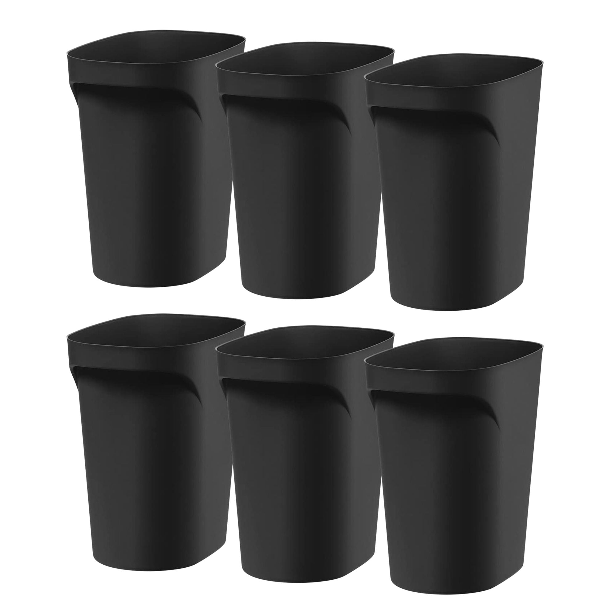 IRIS USA 6 Pack Small Trash Can, 6 Gal Plastic Wastebasket with Handle, Black