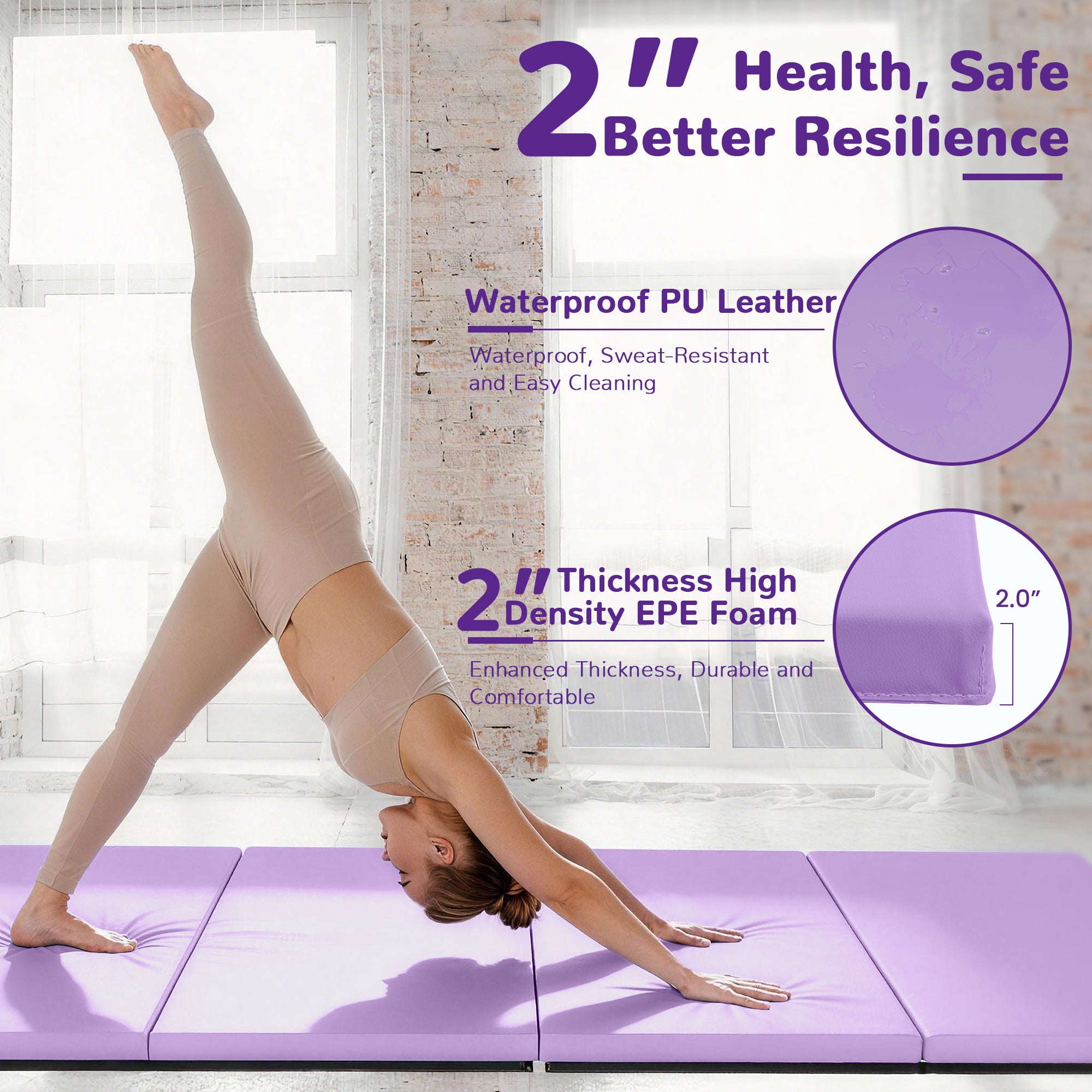 BalanceFrom Fitness 120x48" All Purpose Folding Gymnastics Exercise Mat, Purple