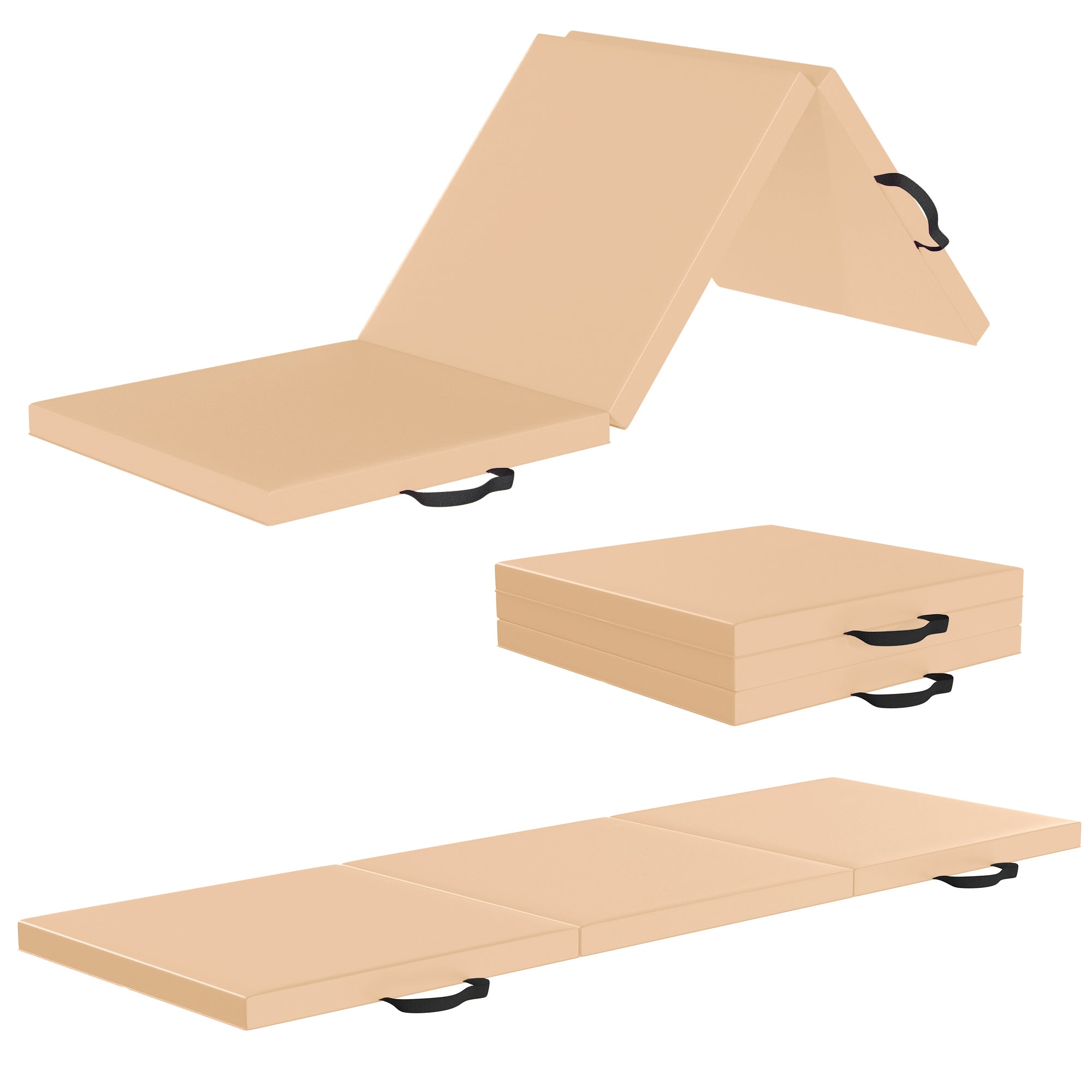 BalanceFrom Fitness GoGym 6x2' Folding 3 Panel Exercise Mat with Handles, Beige