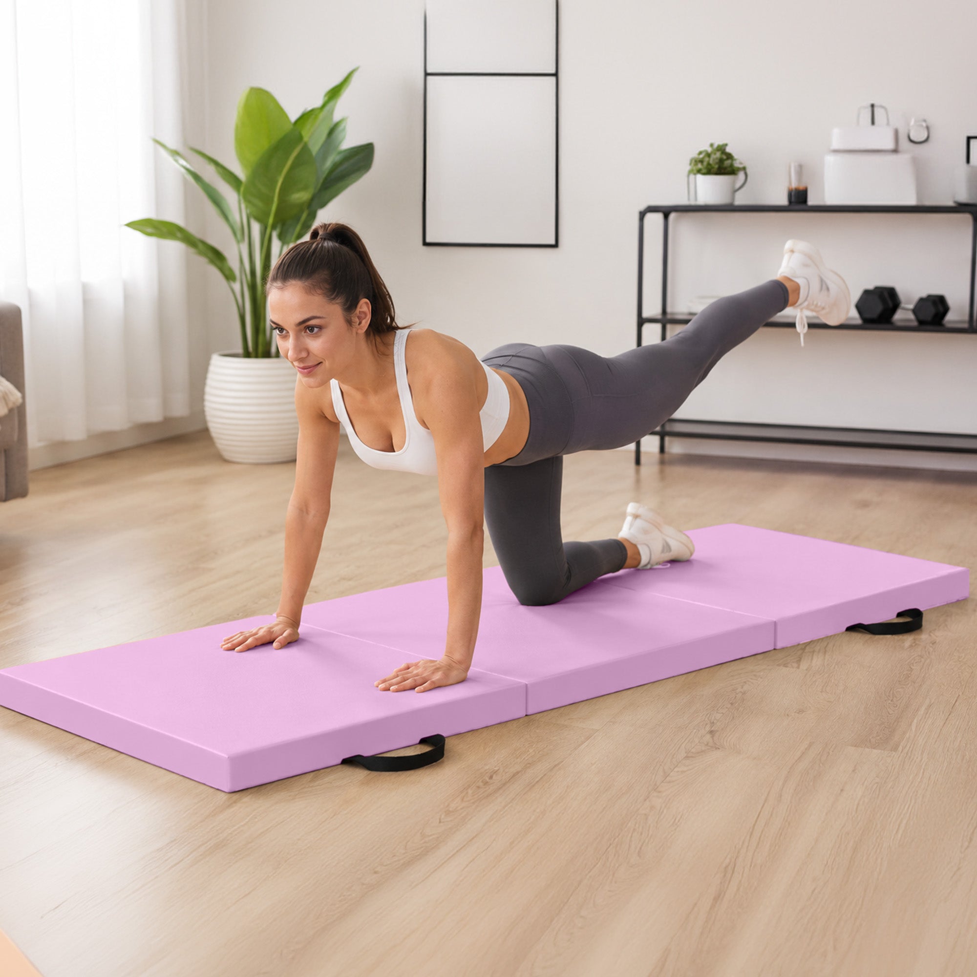 BalanceFrom Fitness GoGym 6x2' Folding 3 Panel Exercise Mat with Handles, Pink