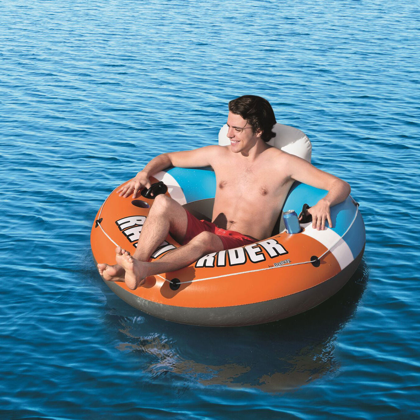 Bestway CoolerZ Rapid Rider Inflatable Blow Up Pool Chair Tube, Orange (4 Pack)