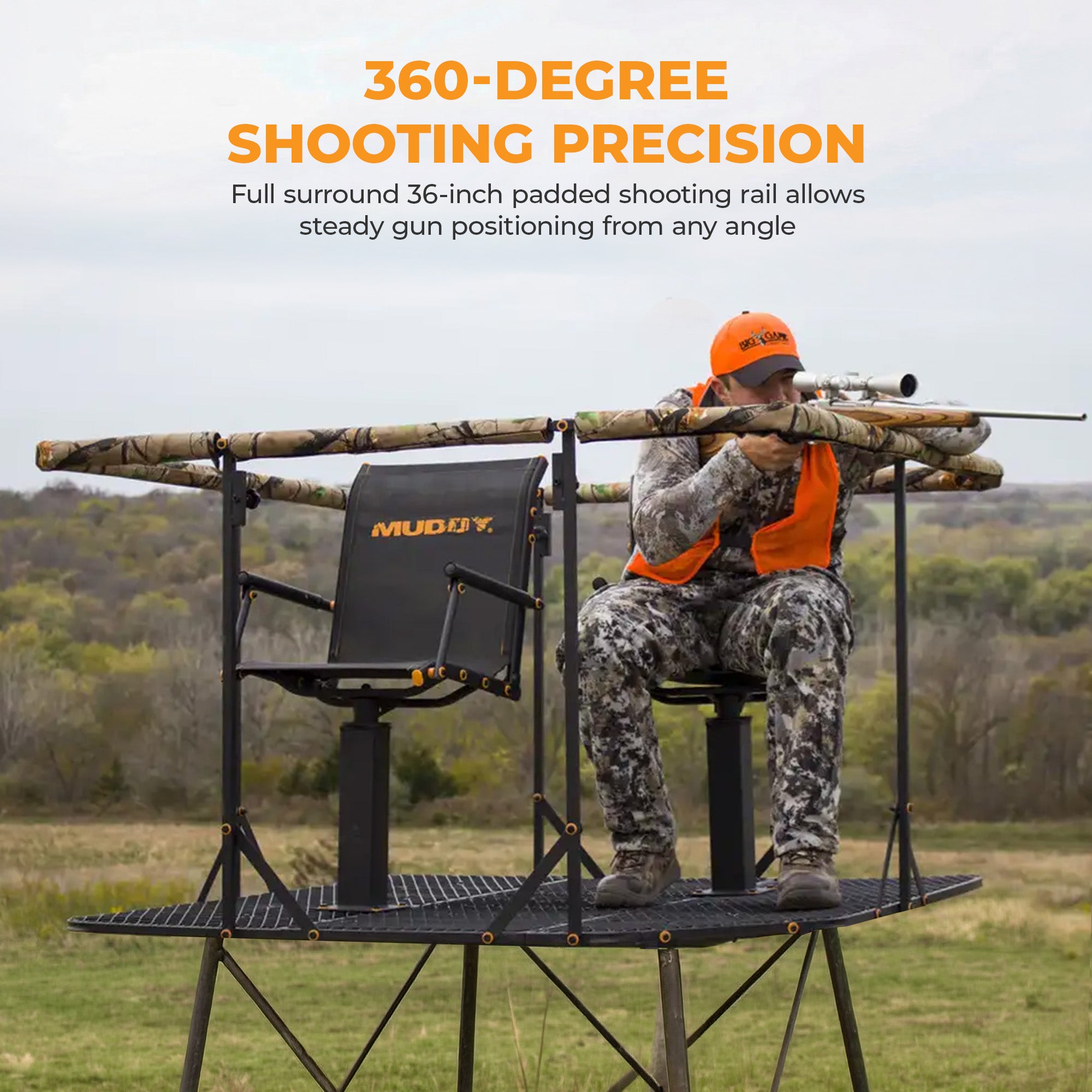 Muddy Quad Pod Deluxe 12' Steel Hunting Stand with Ladder, Steel Frame, Camo