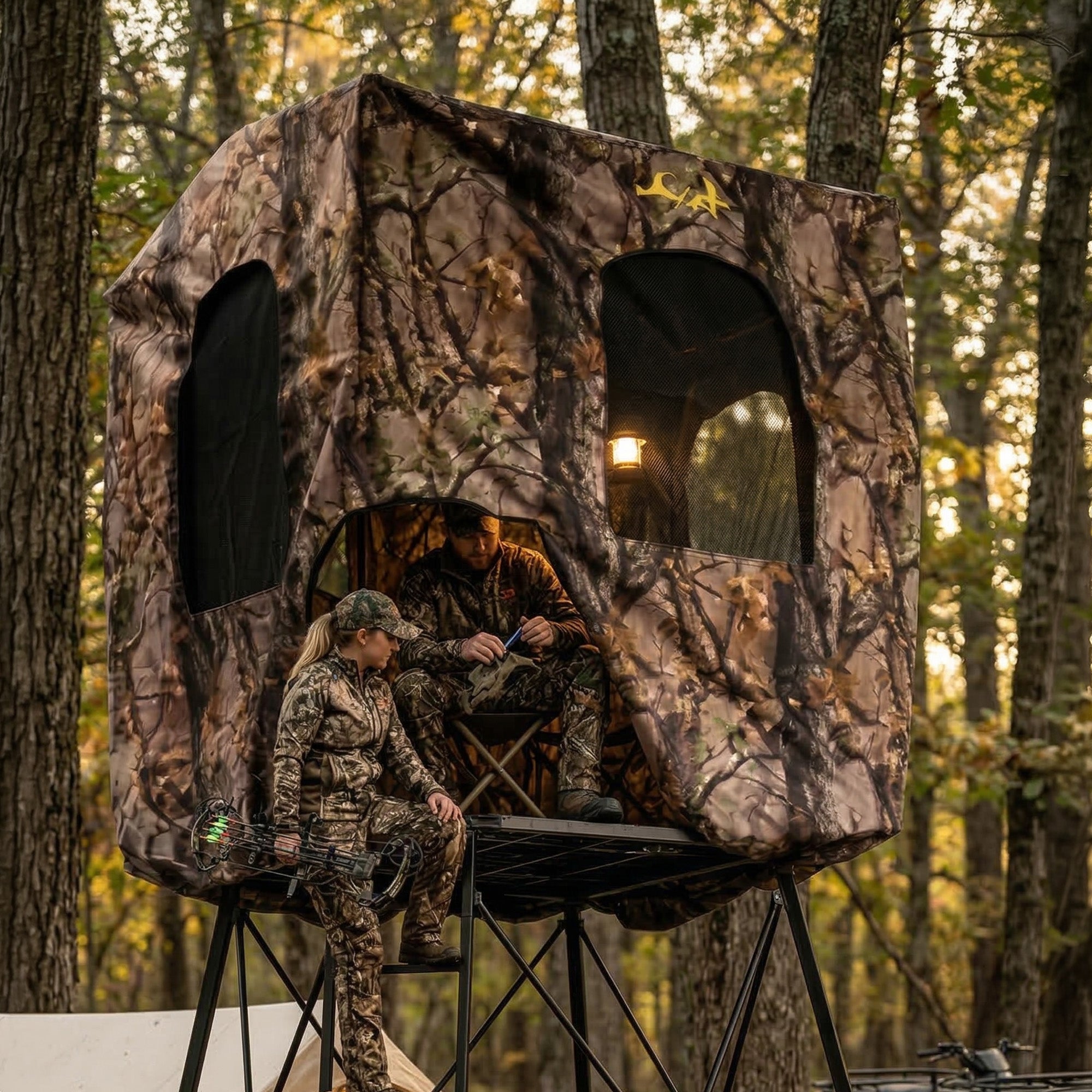 Muddy Quad Pod Deluxe 12' Steel Hunting Stand with Ladder, Steel Frame, Camo