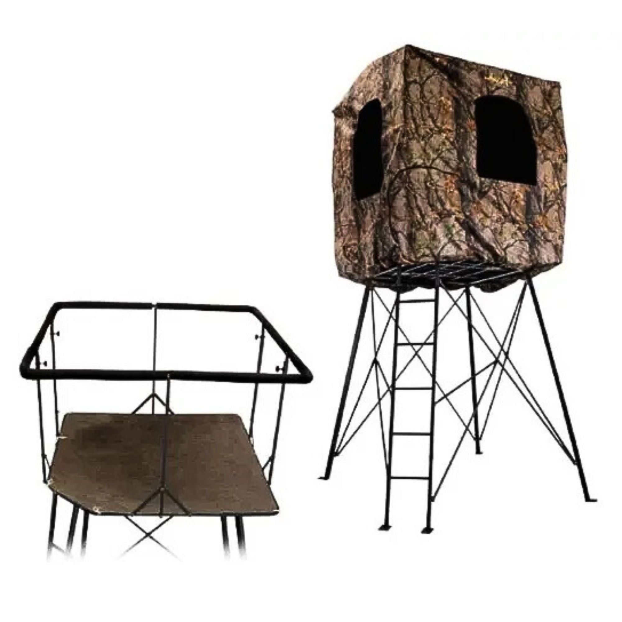 Muddy Quad Pod Deluxe 12' Steel Hunting Stand with Ladder, Steel Frame, Camo - VMInnovations