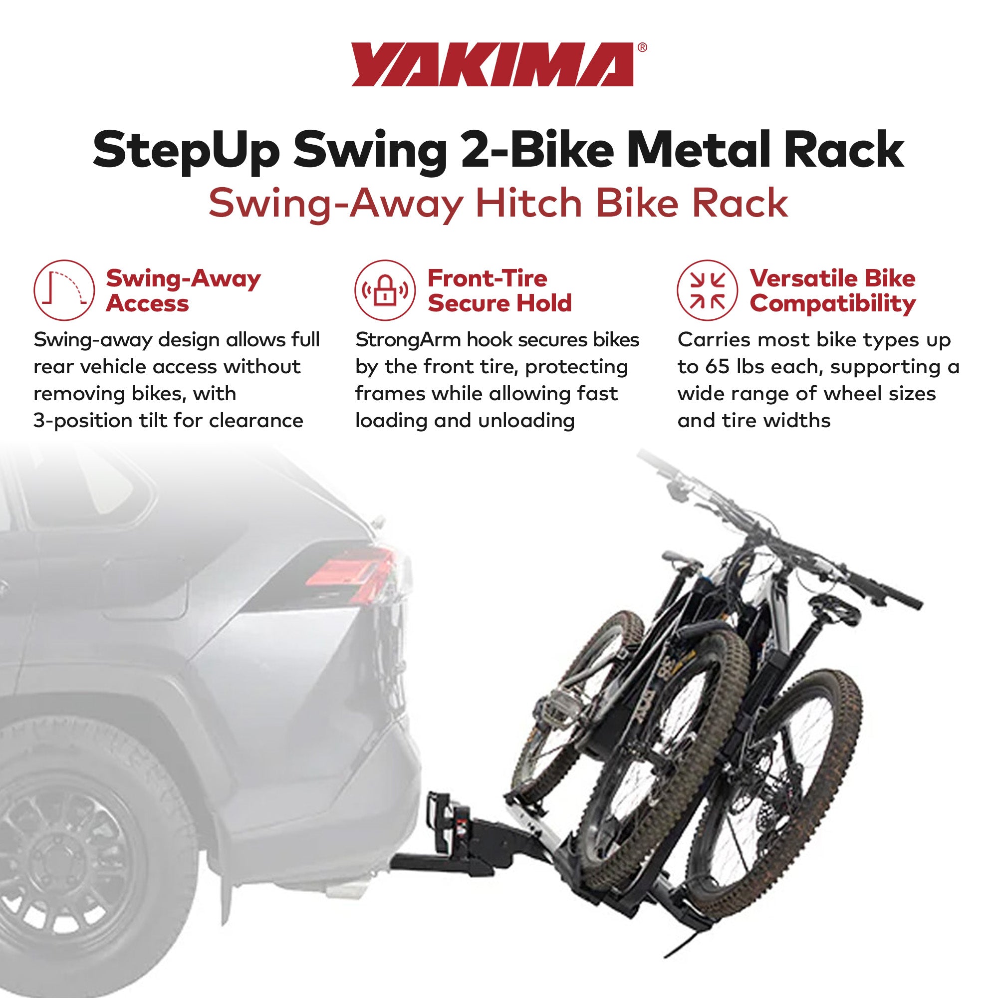 Yakima StepUp Swing 2-Bike Metal Swing-Away Rack for Vehicles, Fits 2" Hitches - VMInnovations