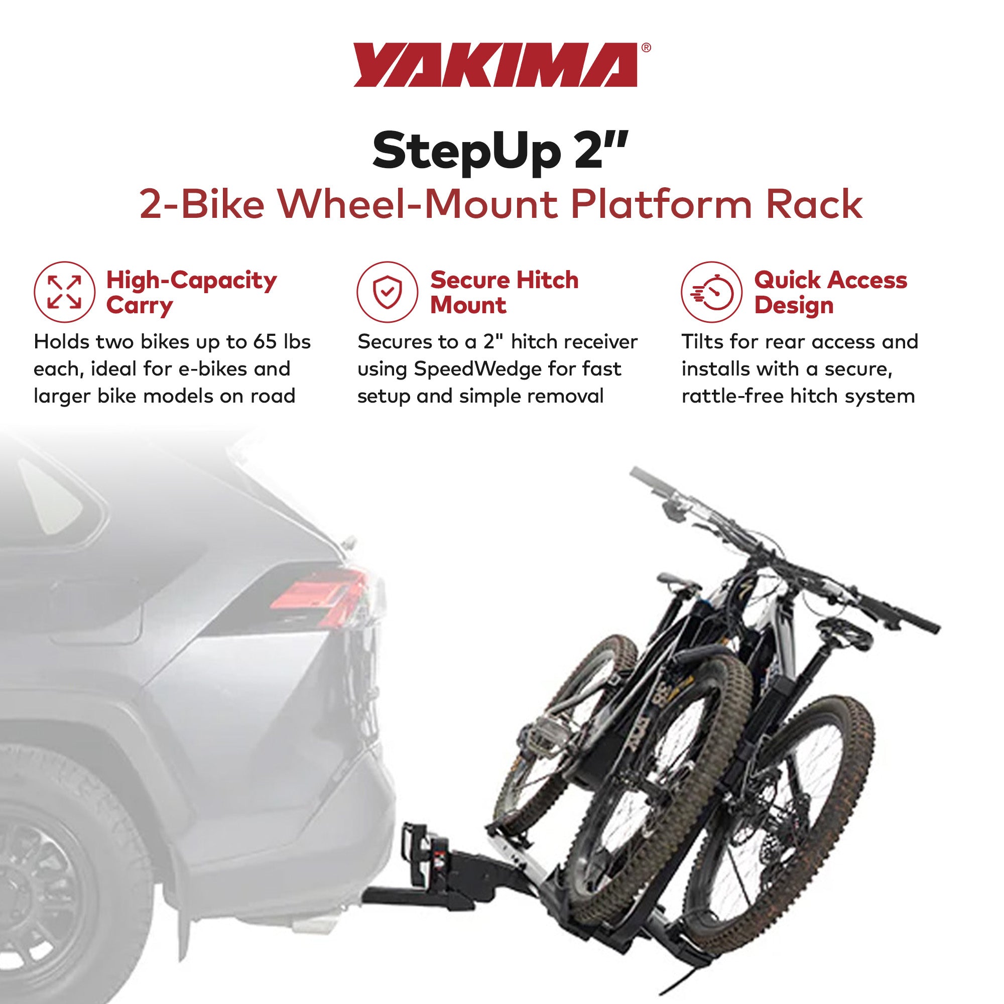 Yakima StepUp 2-Bike Wheel-Mount Rack, Rear Carrier, Fits 2" Receivers(Open Box)