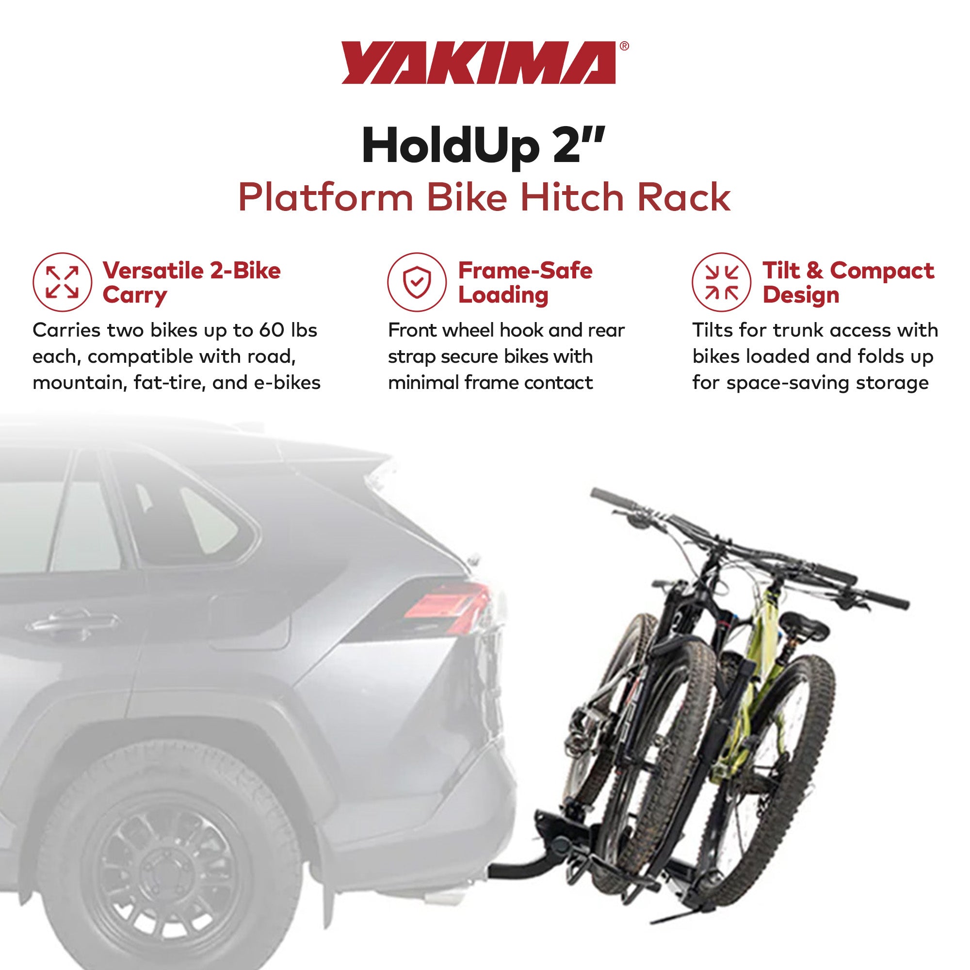 Yakima HoldUp 2-Bike Platform Rack Rear Carrier for Cars, Fits 2" (Open Box)