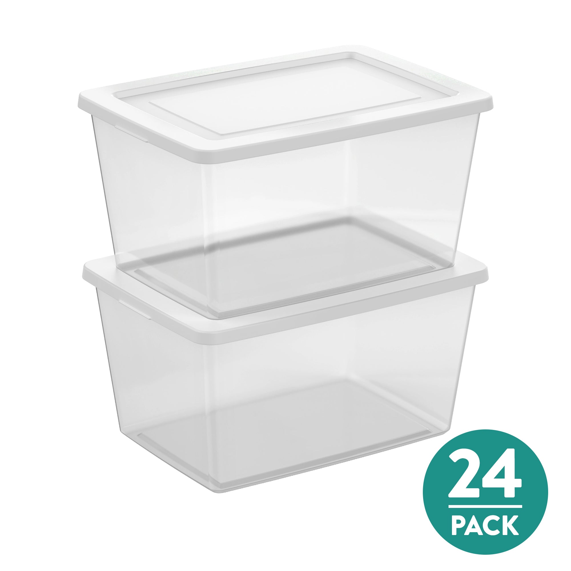 Sterilite 58 Qt Storage Boxes, Clear Plastic Containers w/ Lid, Set of 24, White