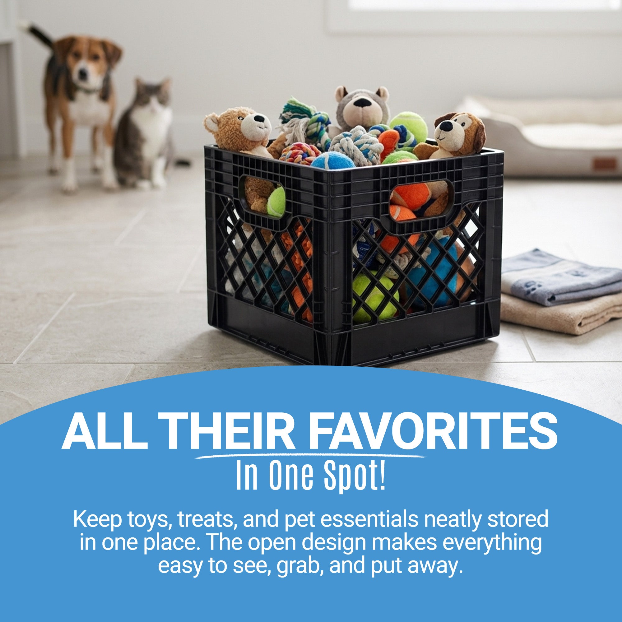 MIRAMAR Milk Crate, Stackable Plastic Storage Bin with Handles, 16 Qt, 2 Pack