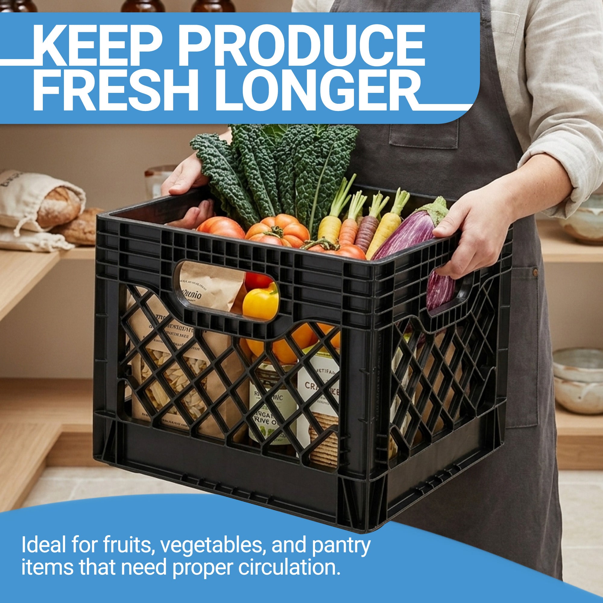 MIRAMAR Milk Crate, Stackable Plastic Storage Bin with Handles, 16 Qt, 2 Pack