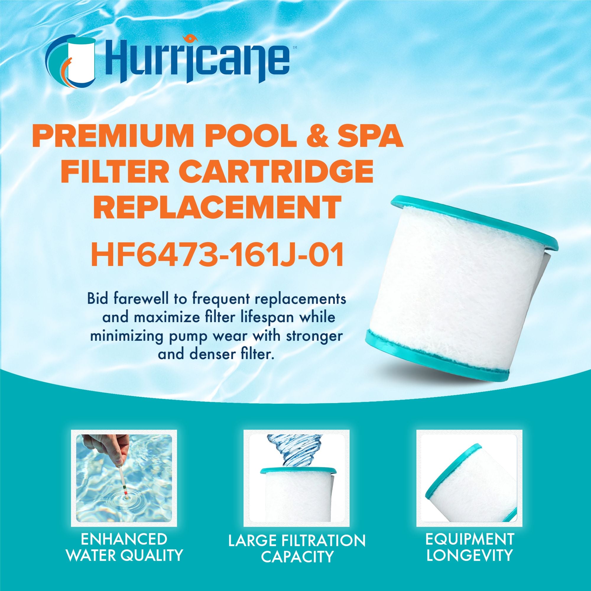 Hurricane HF6473-161J-01 Premium Pool & Spa Filter Cartridge Replacement, White - VMInnovations