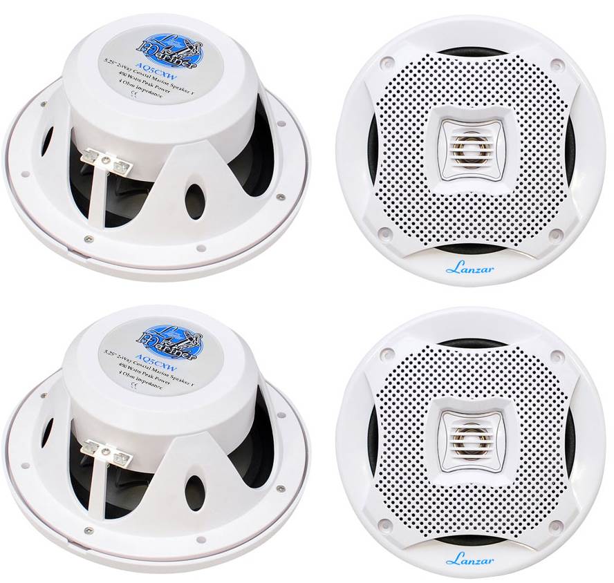 4) LANZAR AQ5CXW 5.25" 800W 2-Way Marine Boat Speakers Water Resistant White