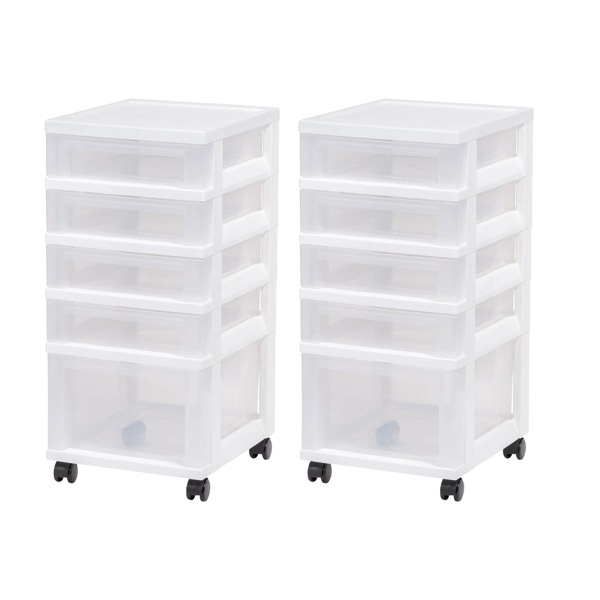 IRIS USA 2 Pack 5-Drawer Plastic Storage Cart with Wheels for Offices, White