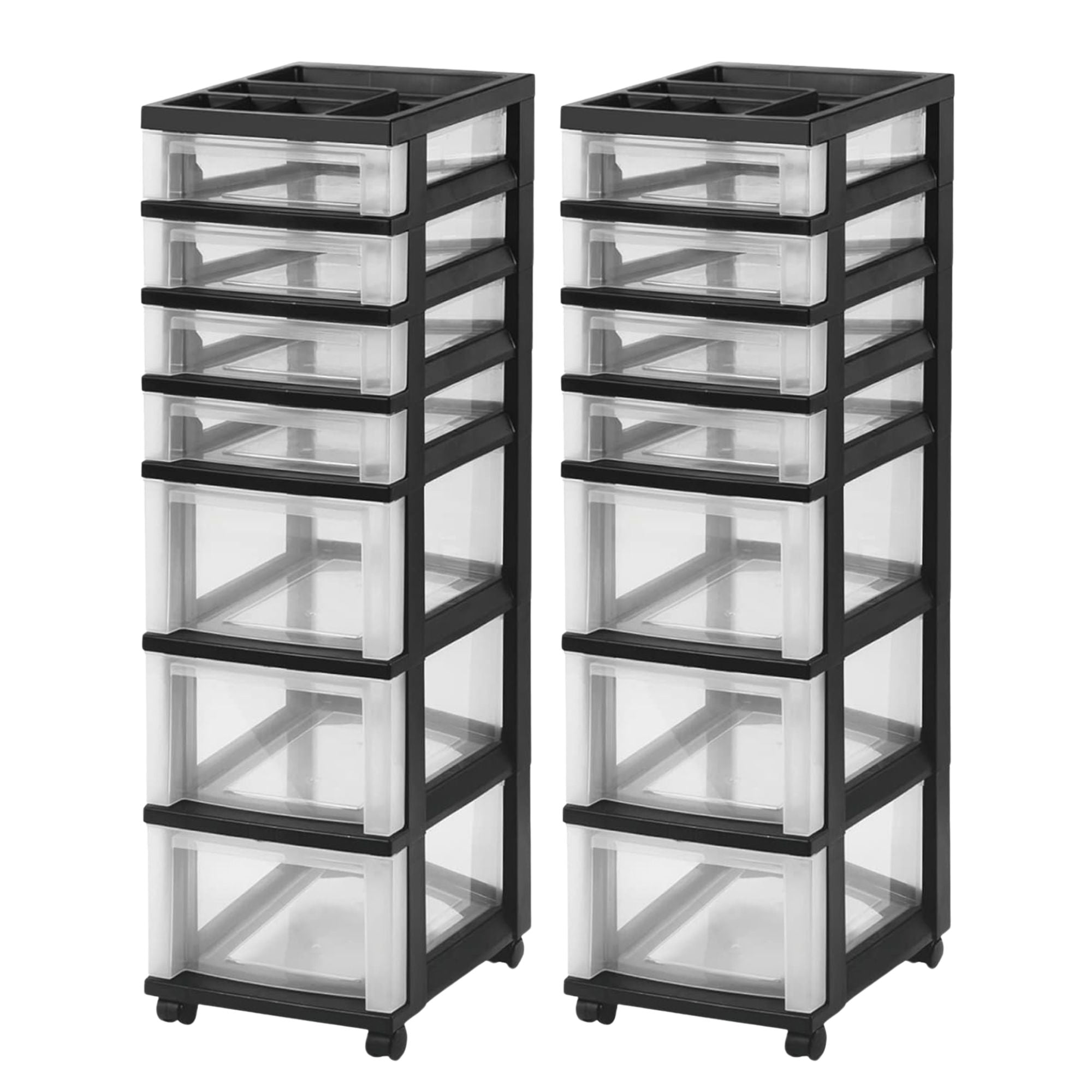 IRIS USA 2 Pack 7-Drawer Plastic Storage Organizer Cart & Caster Wheels, Pearl