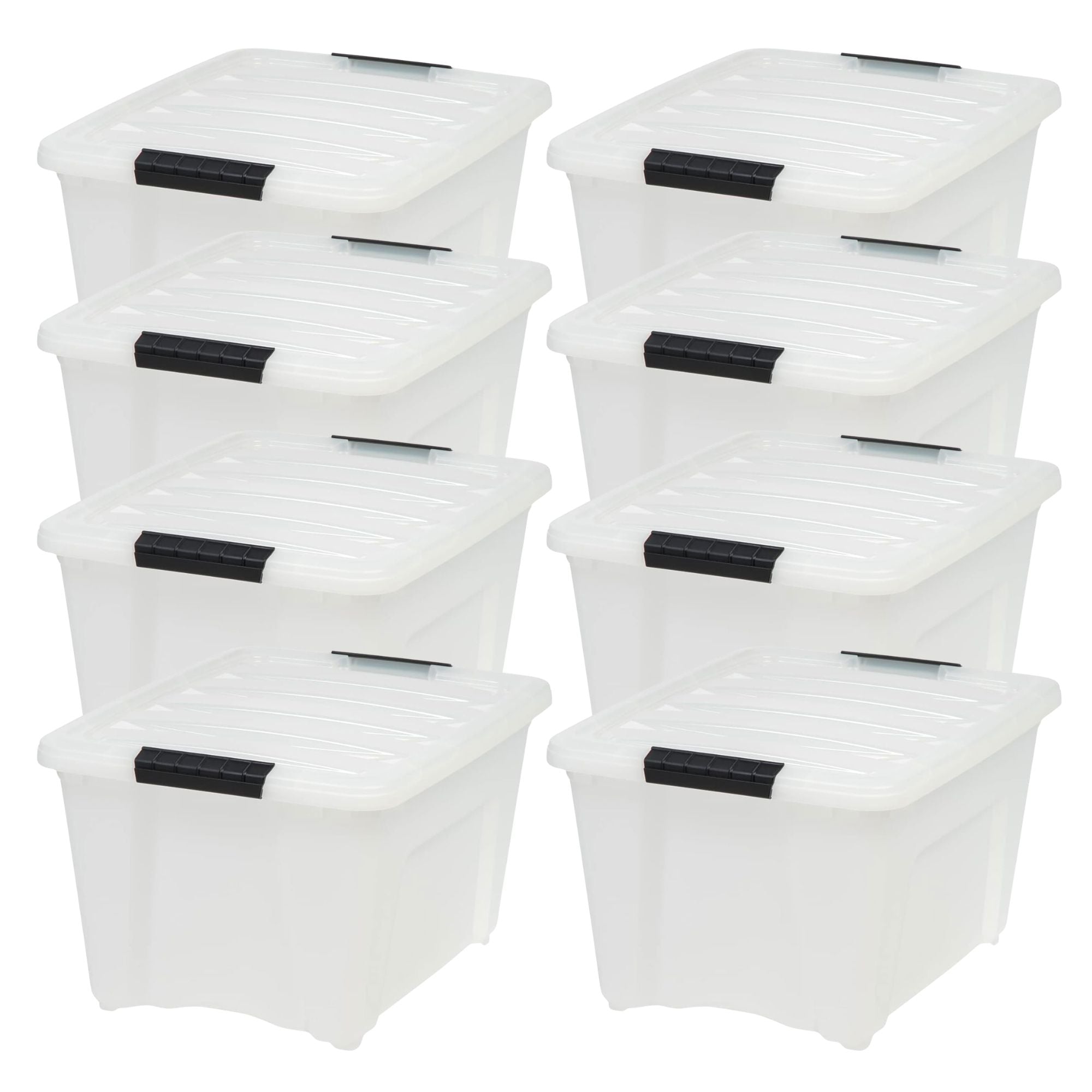 IRIS USA 8 Pack Stackable Storage Bin, 32 Qt Plastic Totes with Lids, Pearl