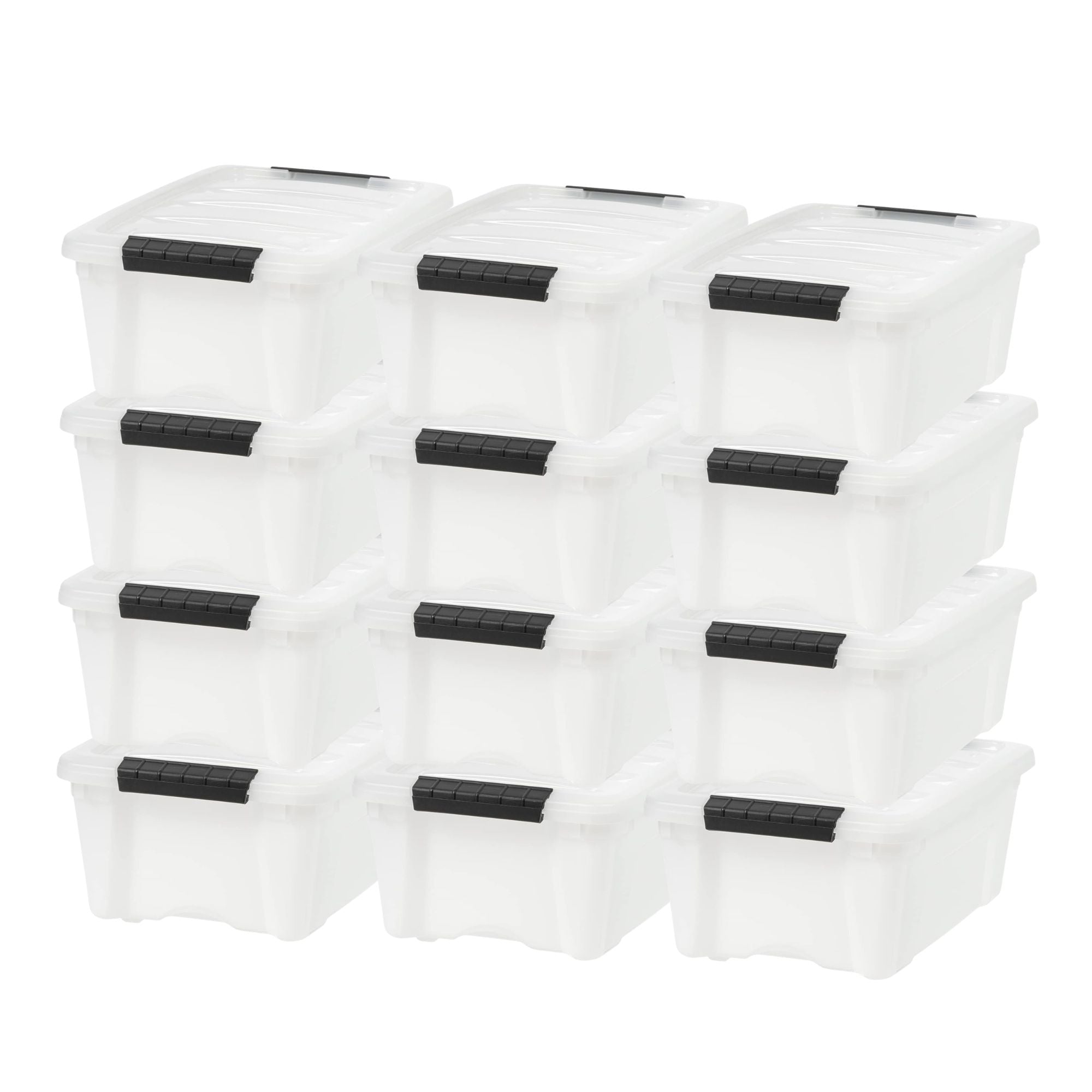 IRIS USA 12 Pack 13 Qt Storage Bin, Stackable Plastic Containers with Lid, Pearl