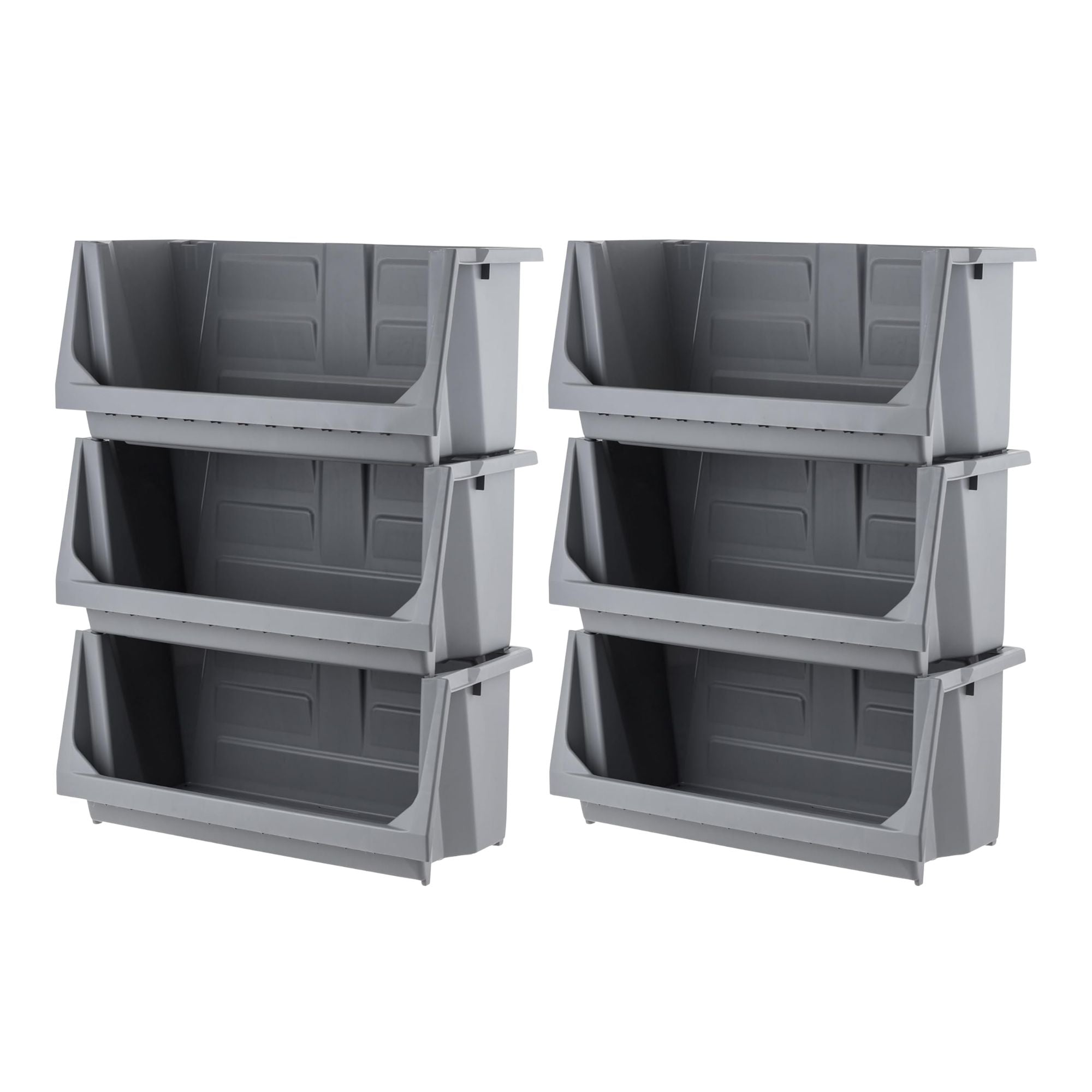 IRIS USA 6 Pack Open Front Storage Bins, Heavy Duty Stackable Bins, Dark Gray