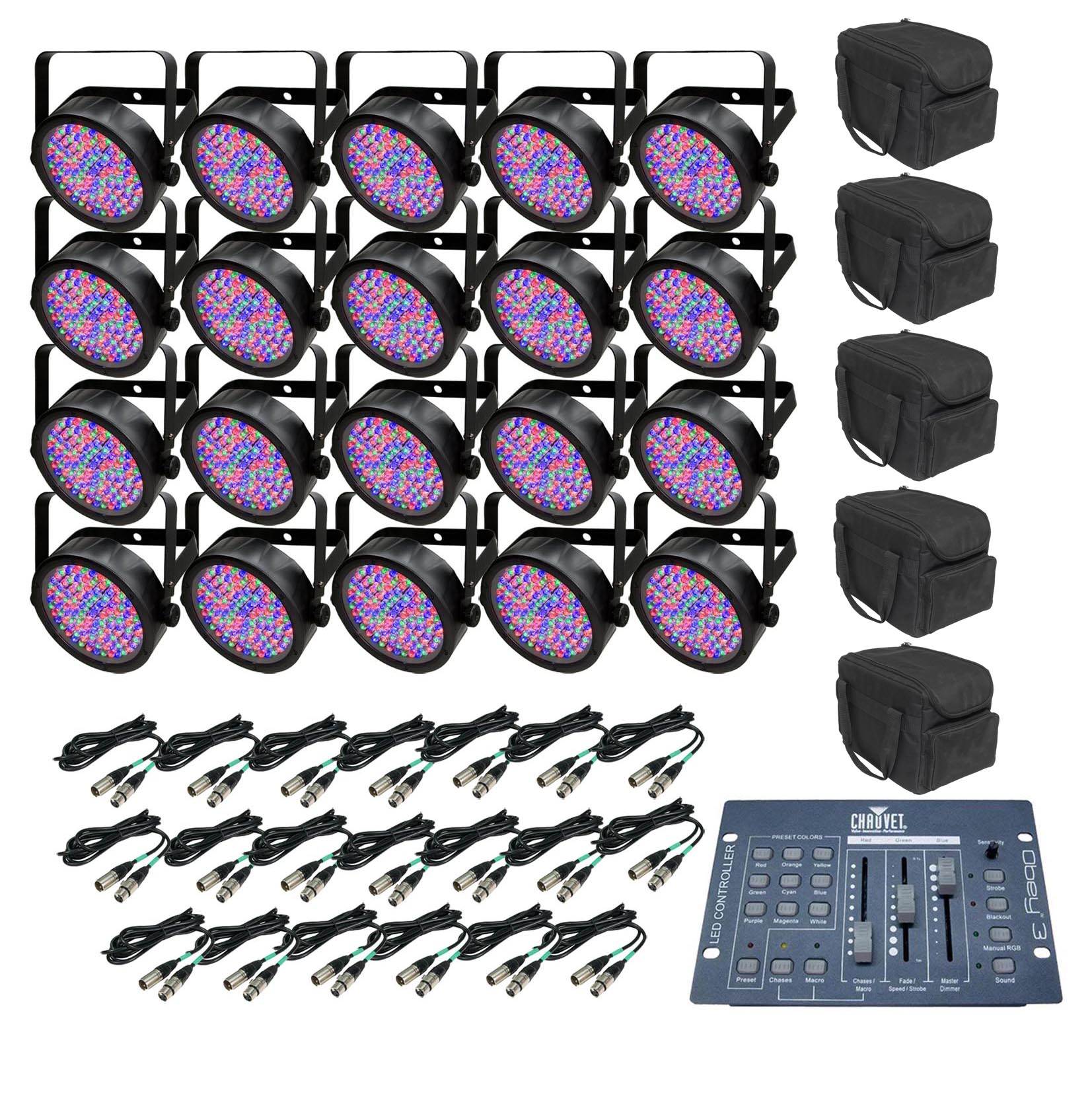 Chauvet SlimPar 56 LED Par 20 Can Lights + Obey 3 DMX Controller + 5 Light Cases