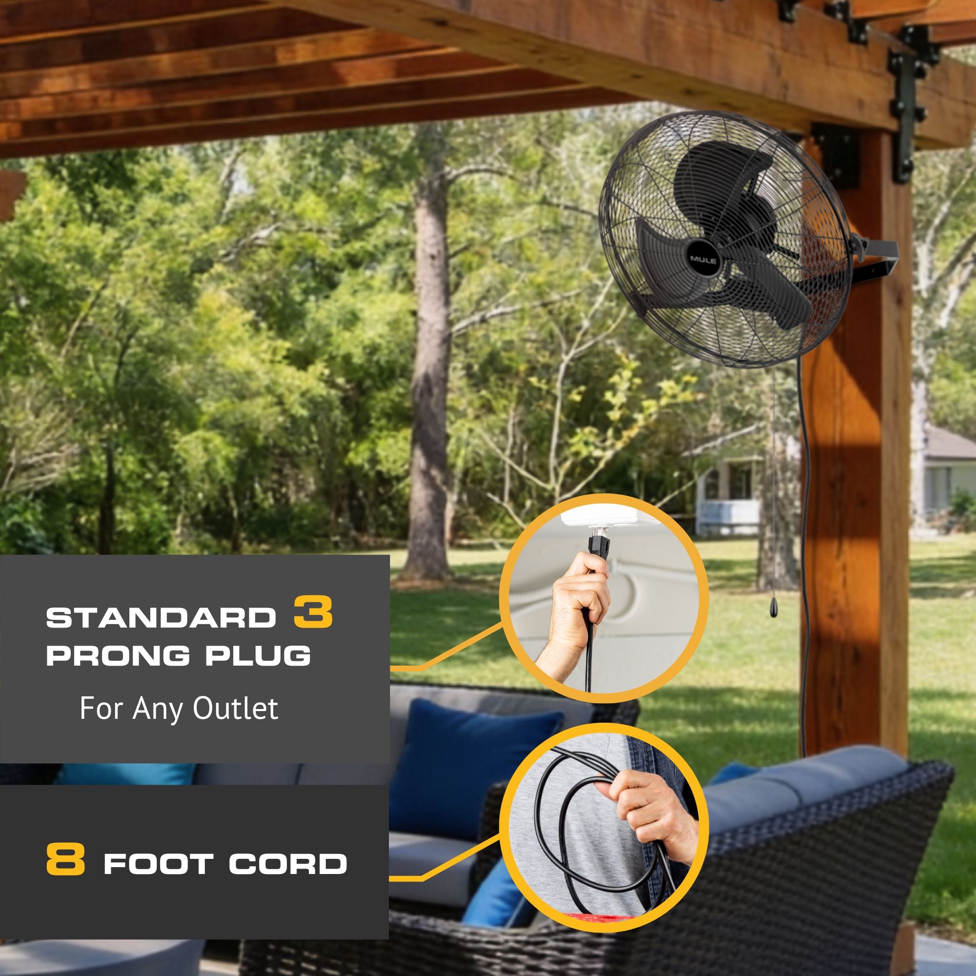 Mule Outdoor Wall Fan XL 20 Inch Wet-Rated Wall Fan with 3 Speeds, (Open Box) - VMInnovations