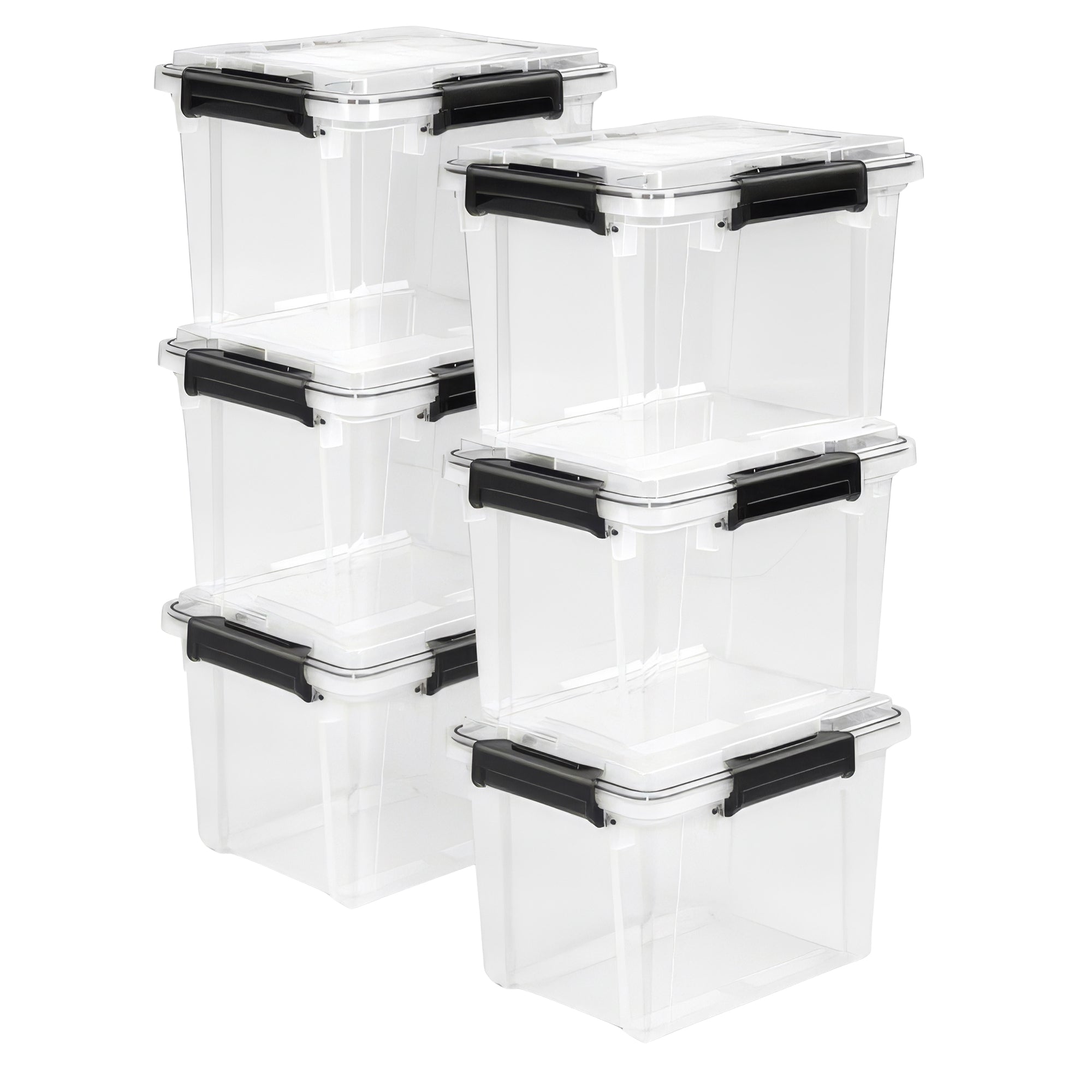 Sterilite 19 Qt Gasket Box, Stackable Storage Container with Lids, Black, 6 Pack