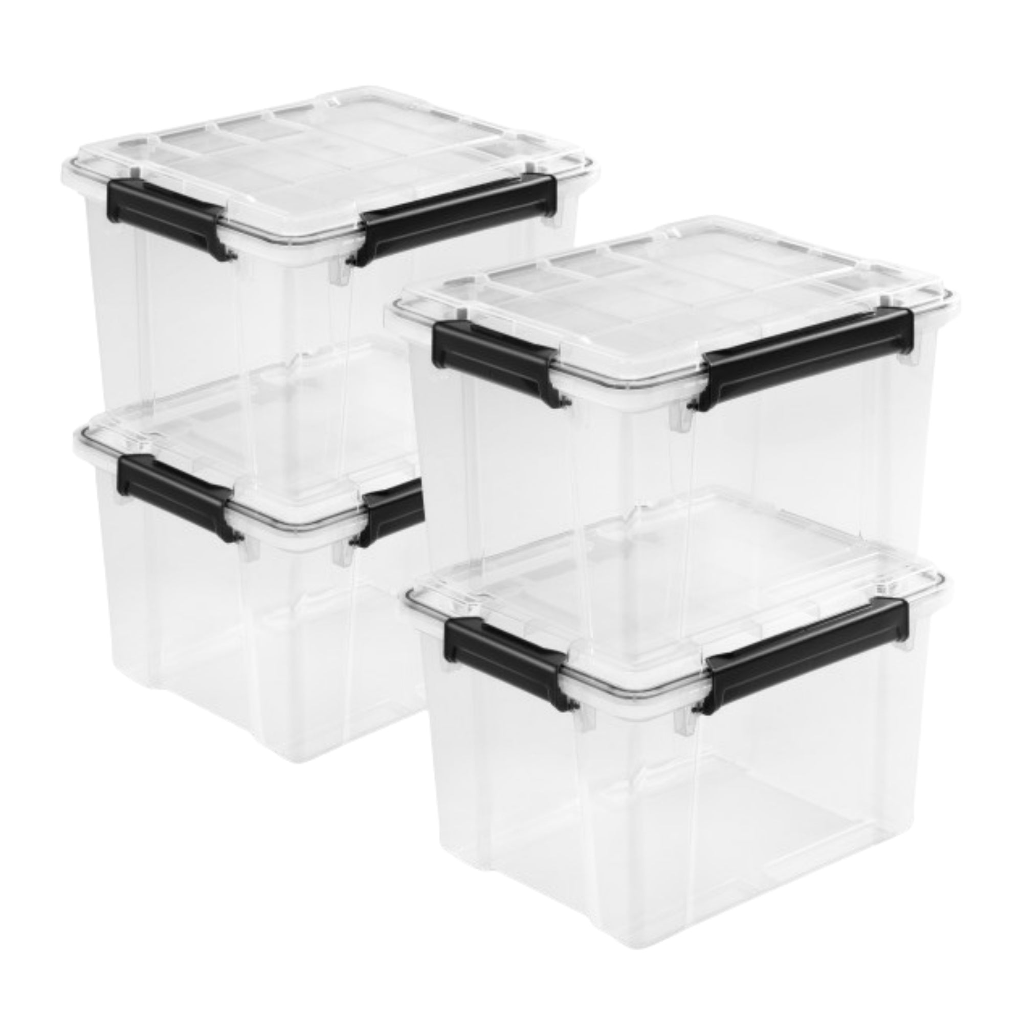 Sterilite 34 Qt Gasket Box, Stackable Storage Container with Lids, Black, 4 Pack